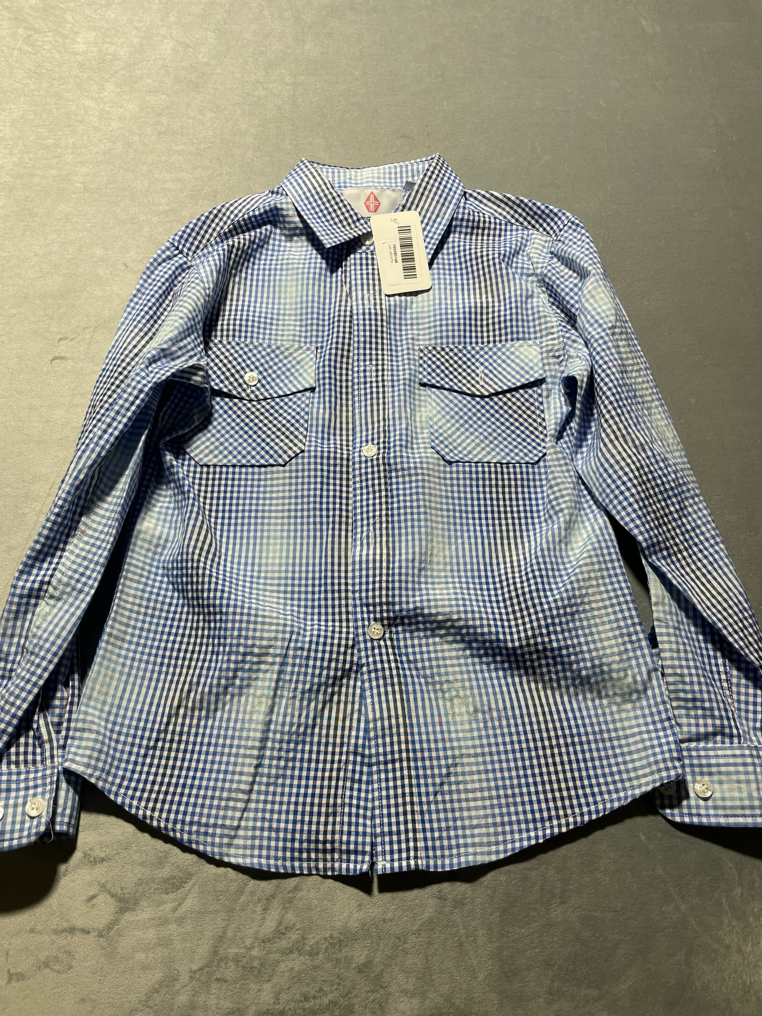 Swiss Cross Blue and White Gingham Cotton-Polyester Long-Sleeve Shirt Size M/M/10/12