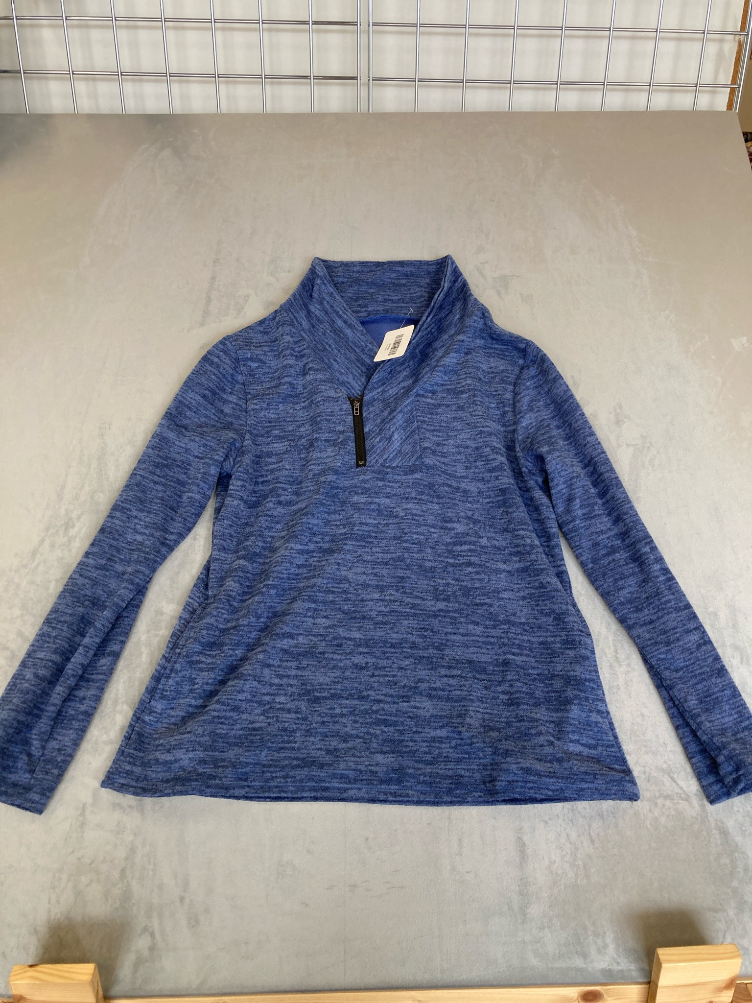 Blue Heathered Knit Quarter-Zip Pullover