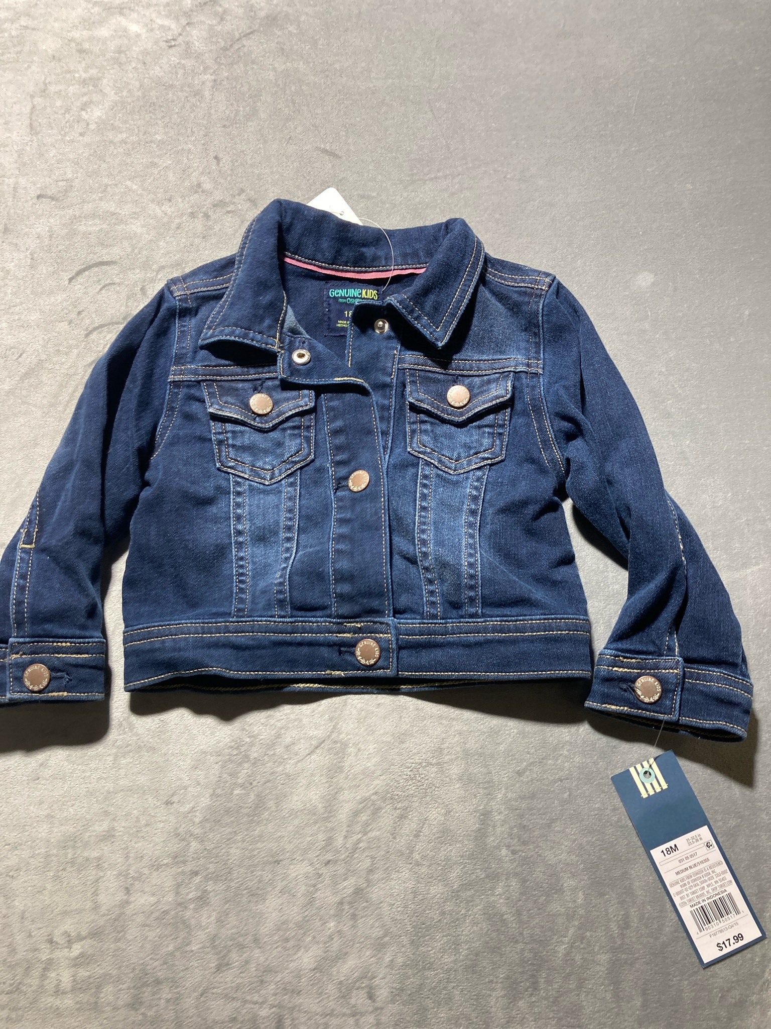 Genuine Kids from OshKosh Medium Blue Denim Jacket Size 18M