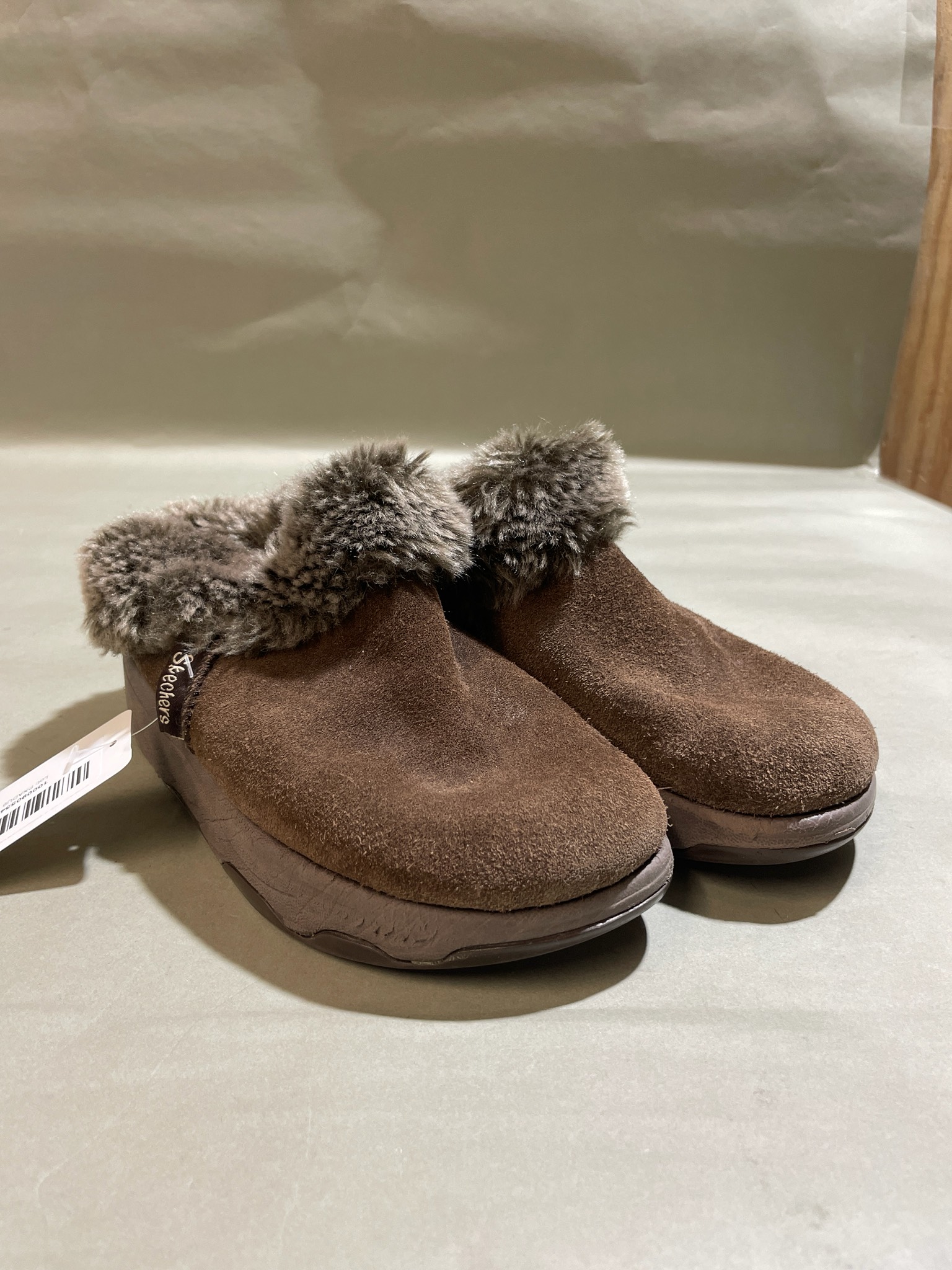 Skechers Brown Faux-Fur Slip-On Slippers Size US 6