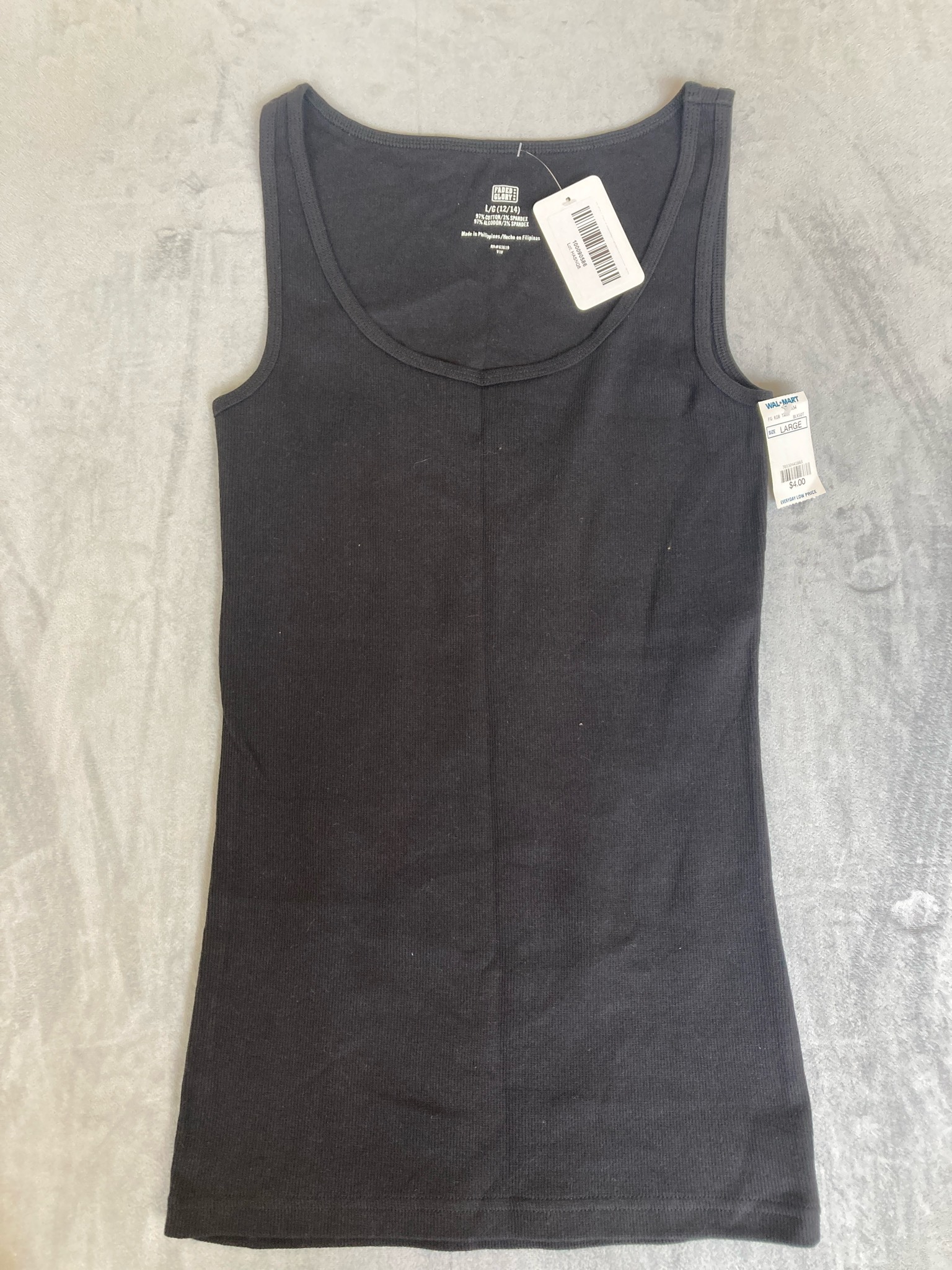 Faded Glory Black Cotton-Blend Camisole Size Large