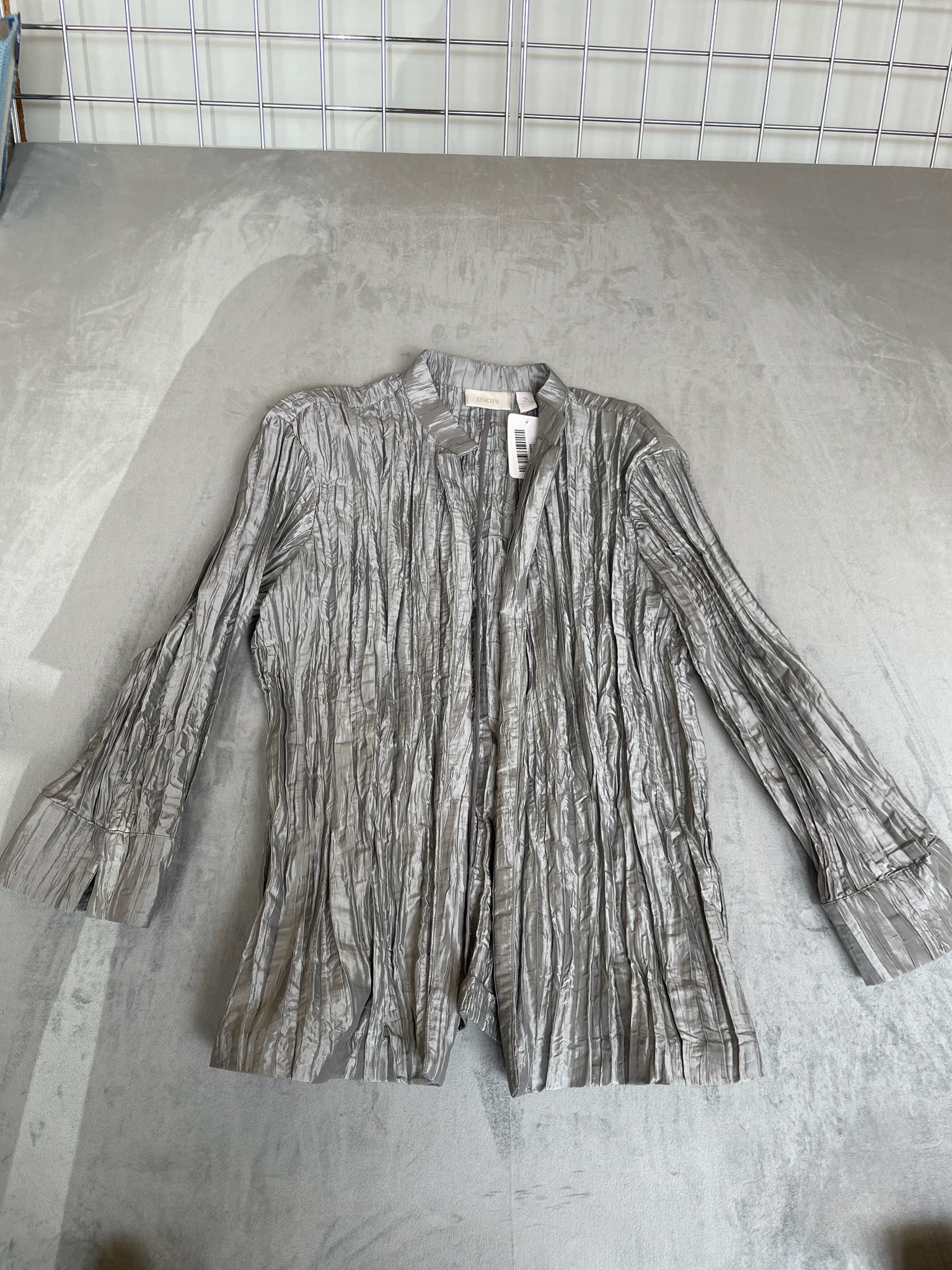 Chico's Gray Metallic Duster Cardigan Size 3