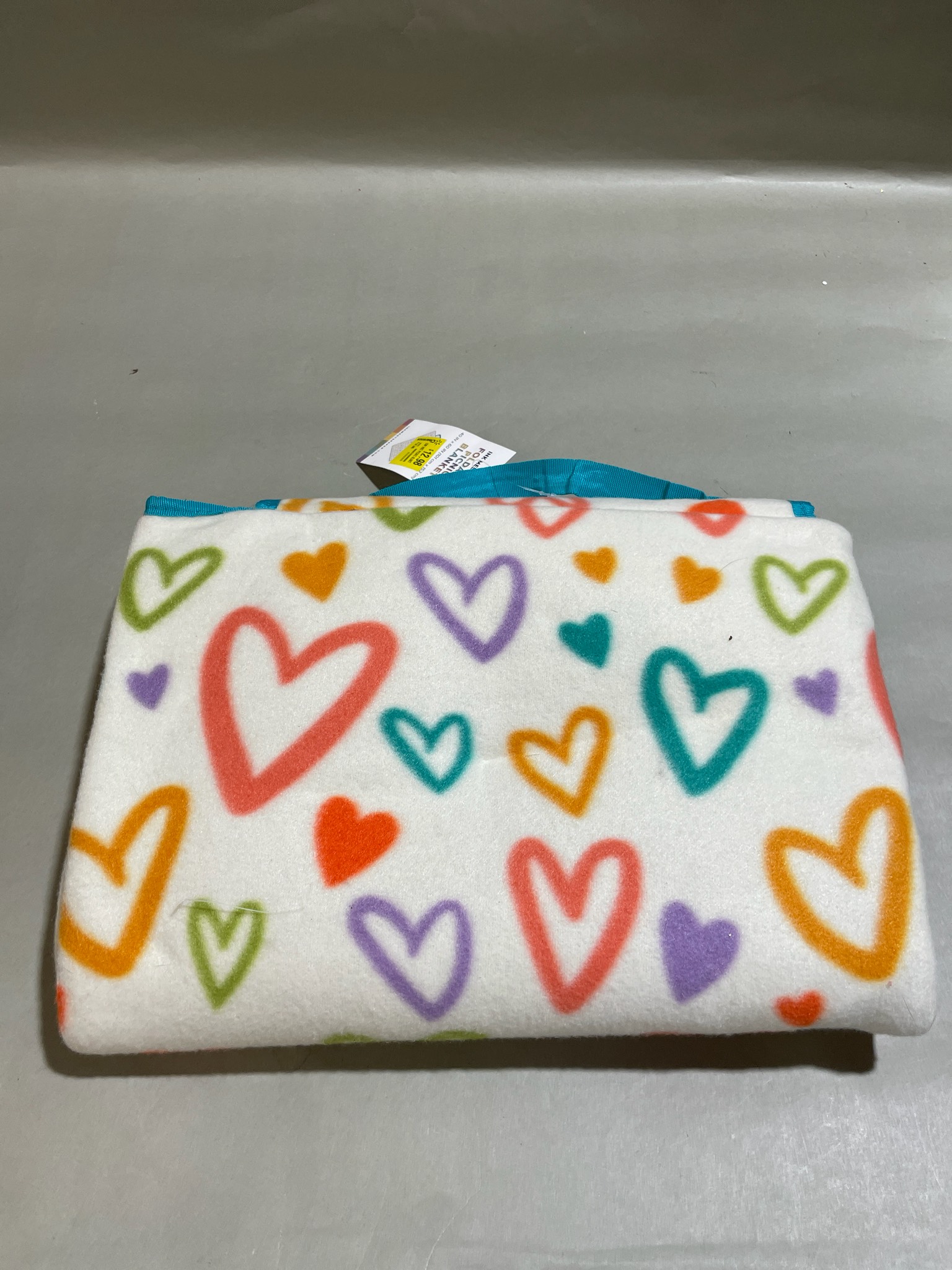 Ink Meets Paper White Heart Print Foldable Picnic Blanket Size 40 x 60 in