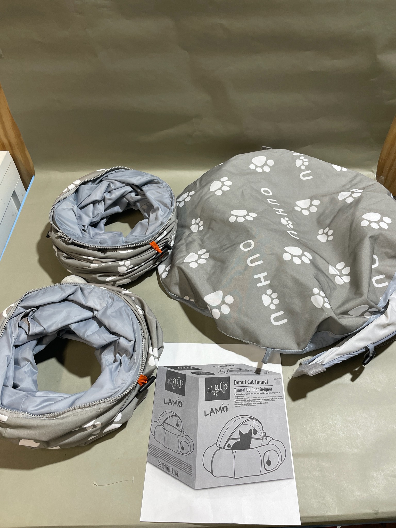 All For Paws Gray Paw-Print Collapsible Cat Tunnel
