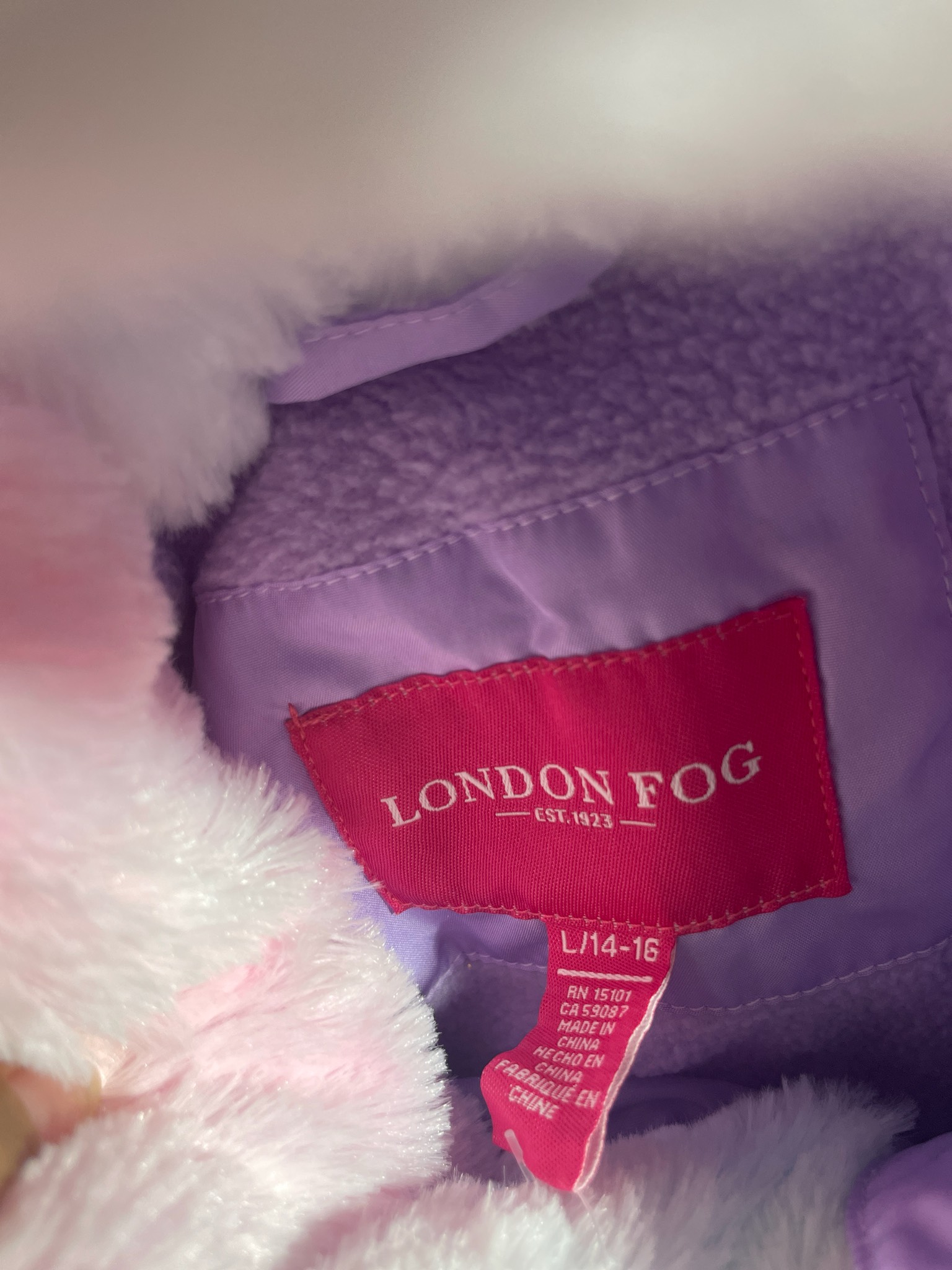 London Fog Lavender Synthetic Puffer Coat Size L/14-16