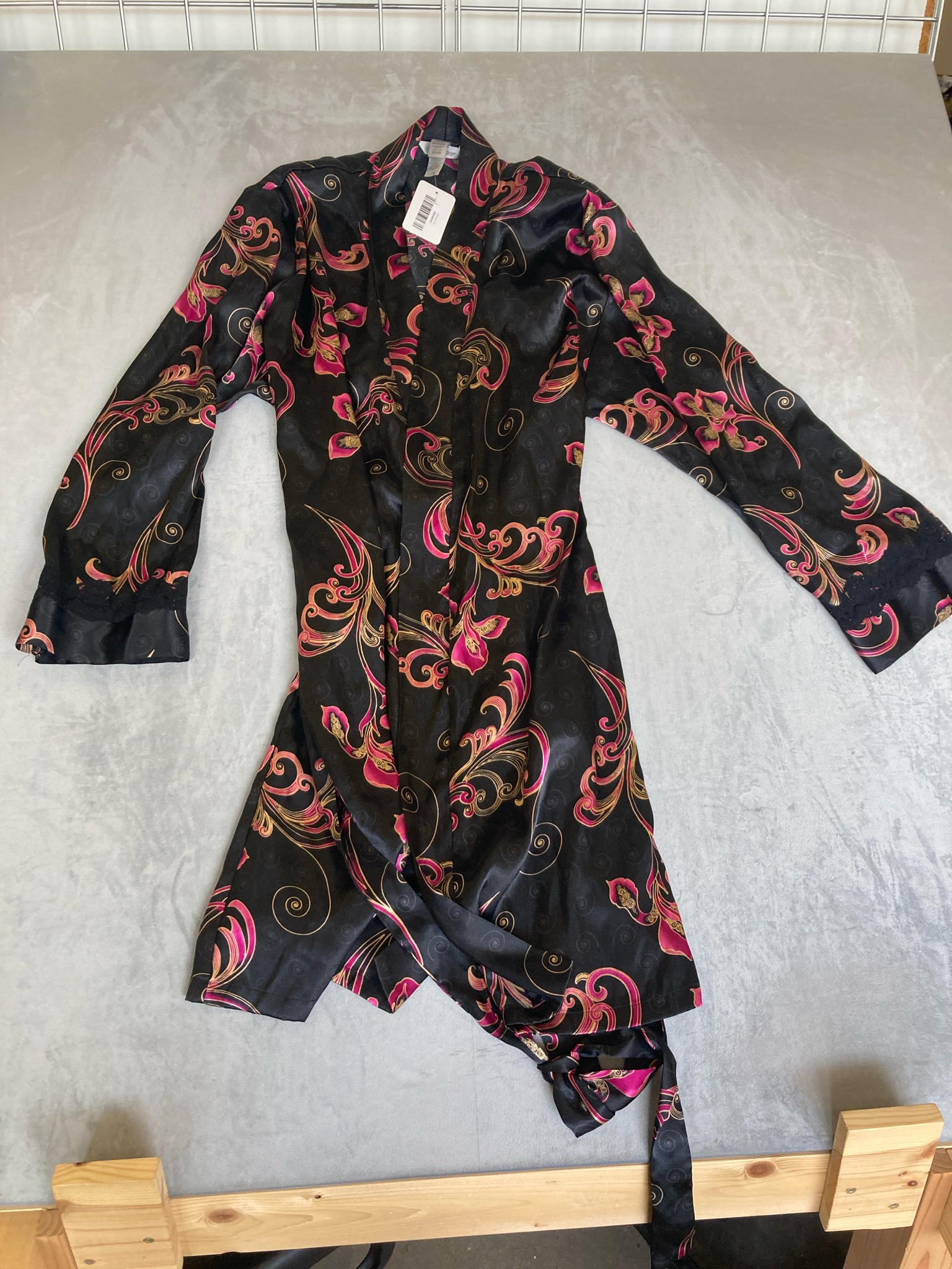 delicates Black Polyester Long Sleeve Wrap Top Size Large