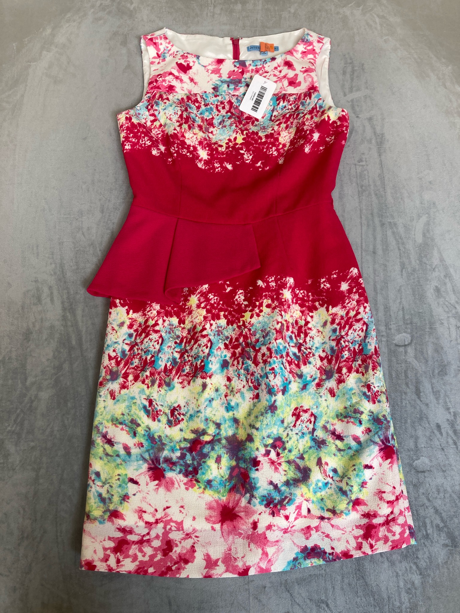 ANTON Magenta Abstract Floral Fit And Flare Dress Size 4