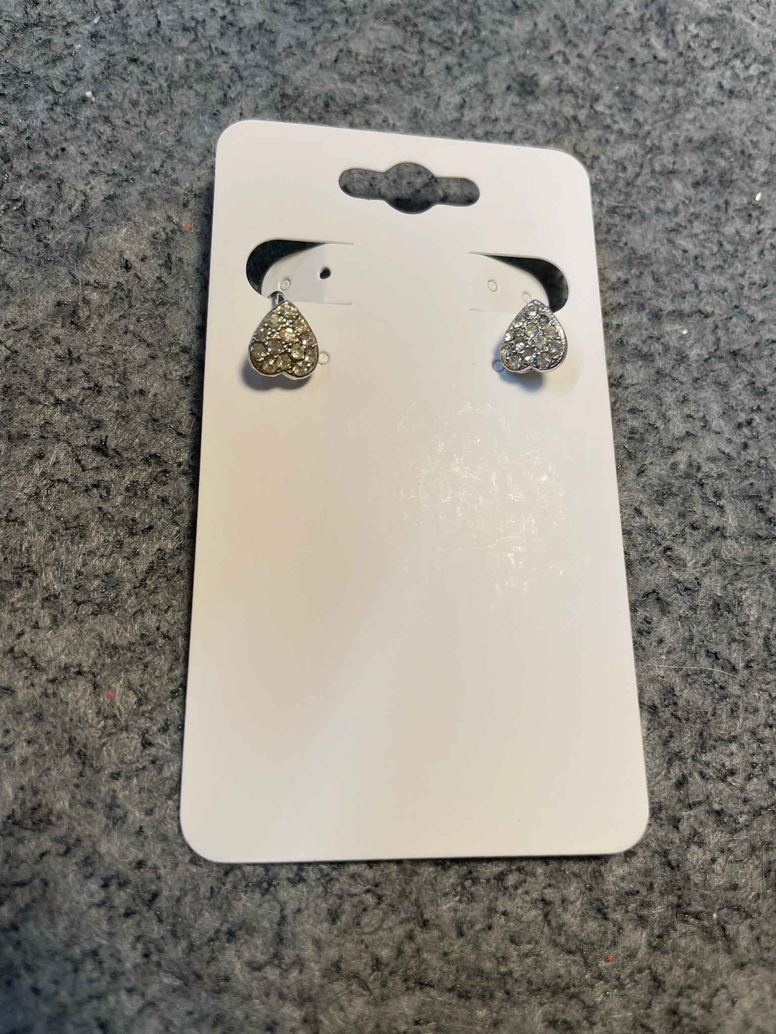 Vintage Silver Tone Rhinestone Heart Stud Earrings