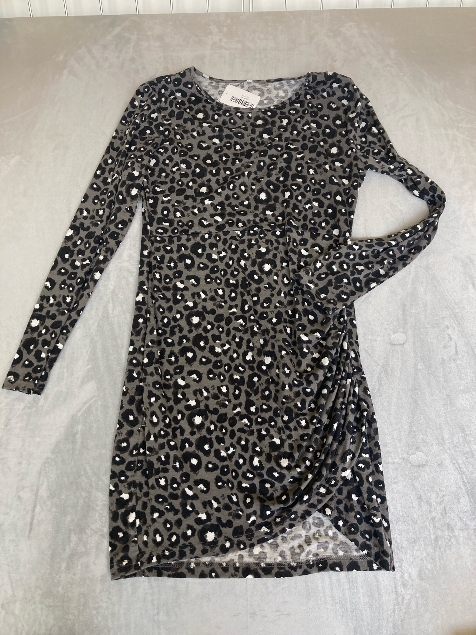 Black Gray Animal Print Long Sleeve Dress Size Large