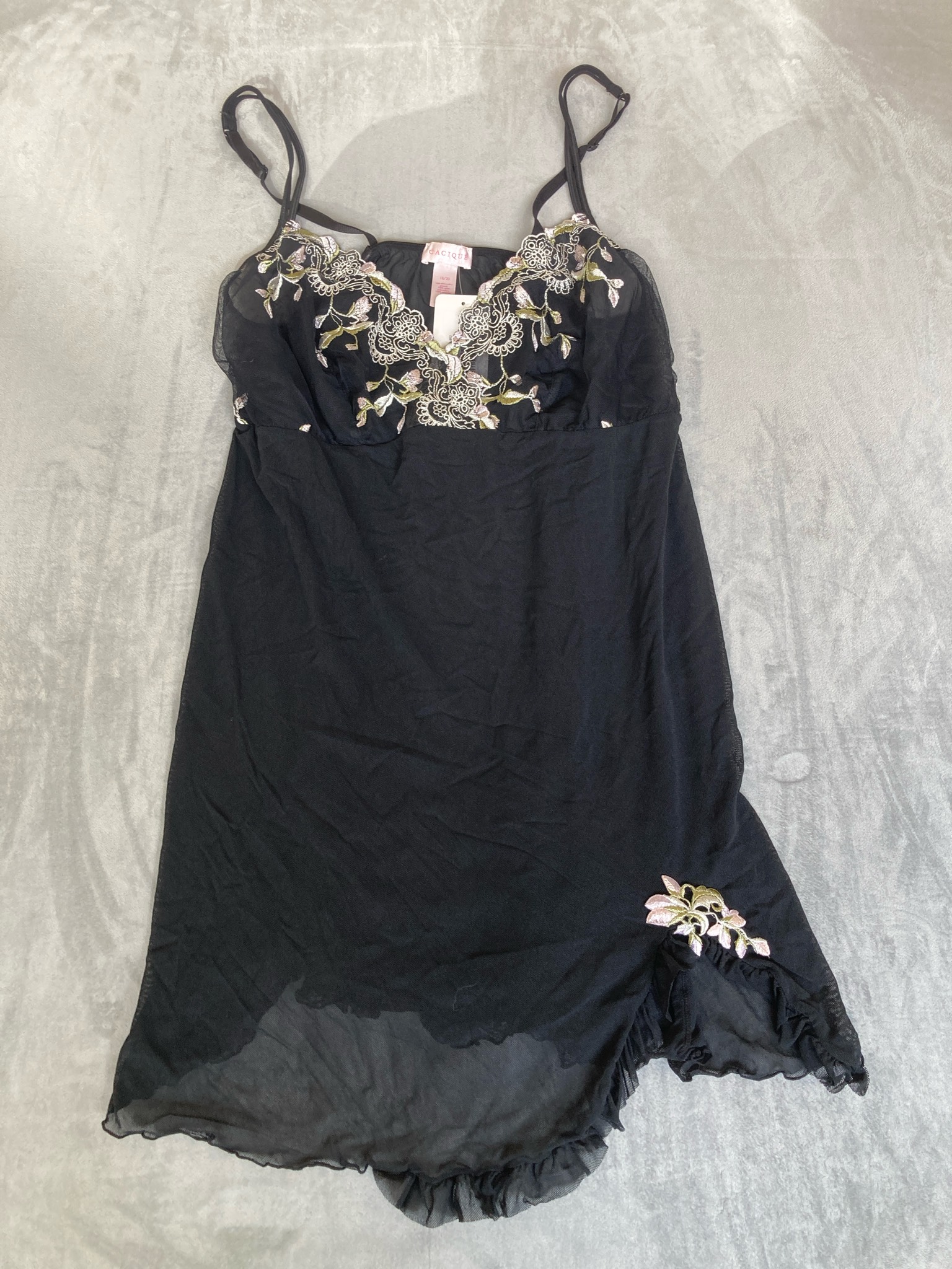 Cacique Black Nylon Babydoll Chemise Size 18/20