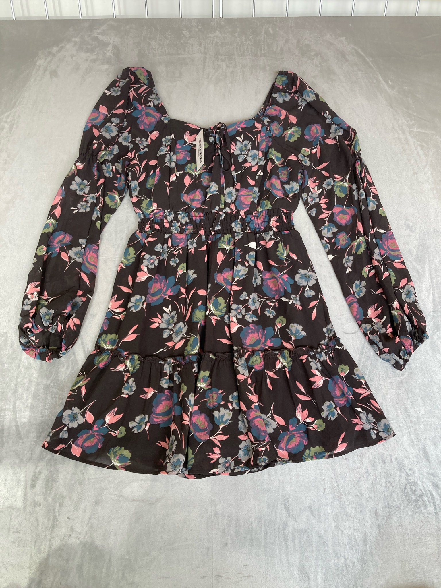 Black Floral Long Sleeve Dress Size 10