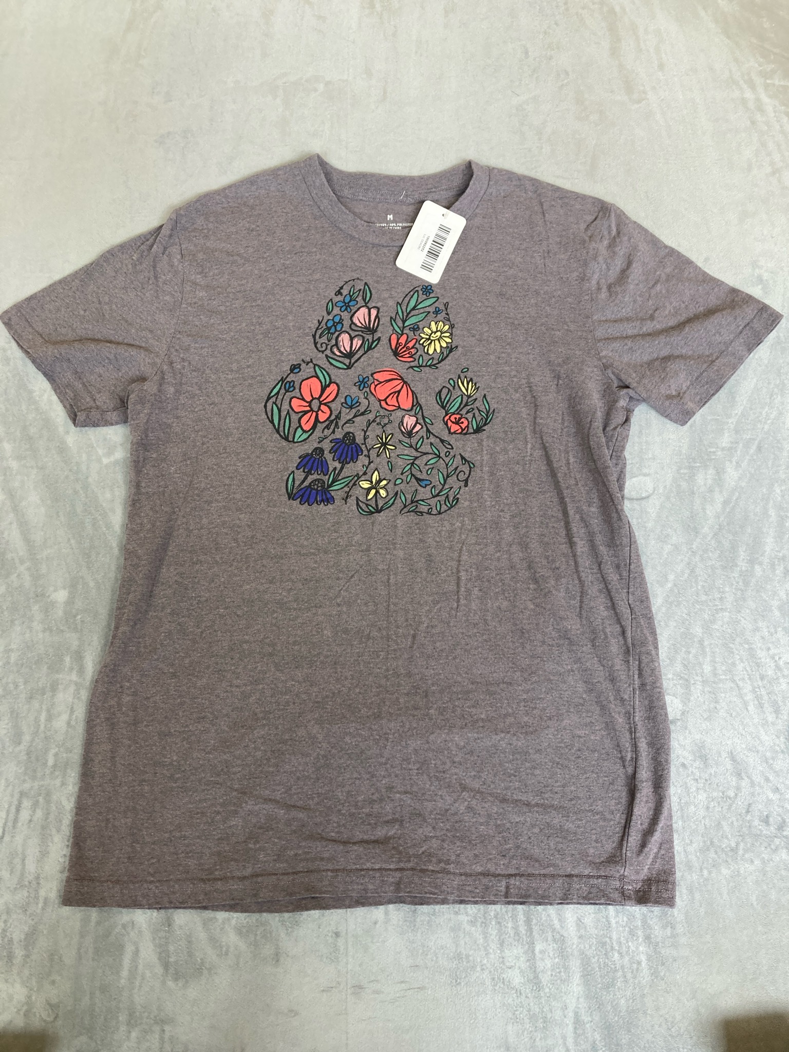 Mauve Gray Cotton Blend Graphic T-Shirt Size M