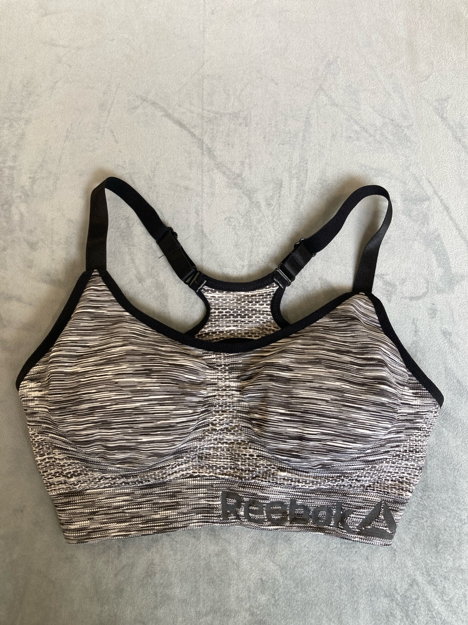 Reebok Black White Gray Abstract Stripe Sports Bra Size S