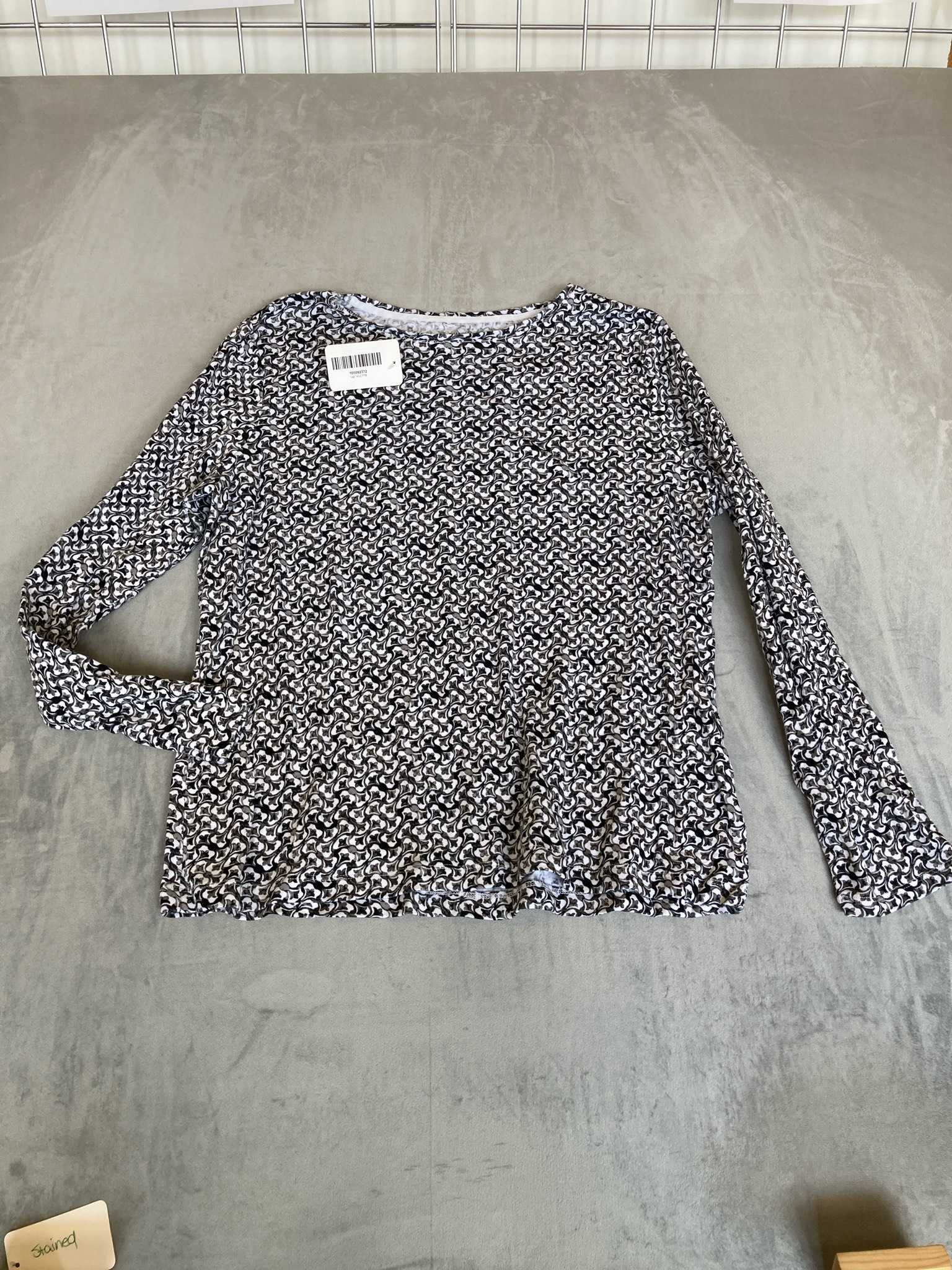 Croft & Barrow Black White Abstract Knit Long-Sleeve Top Size Large