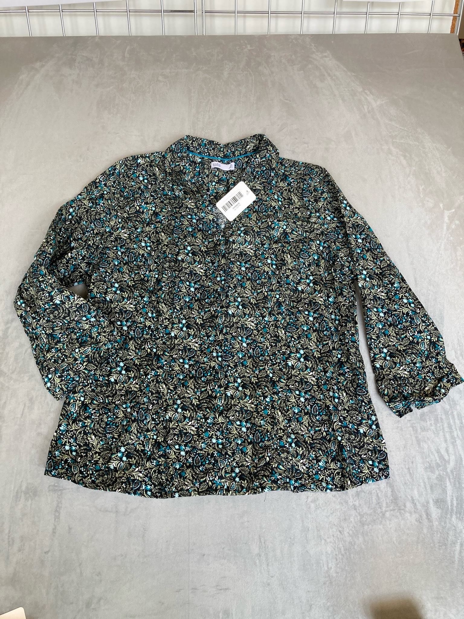 Craft & Barrow Black Floral Long-Sleeve Blouse Size XL