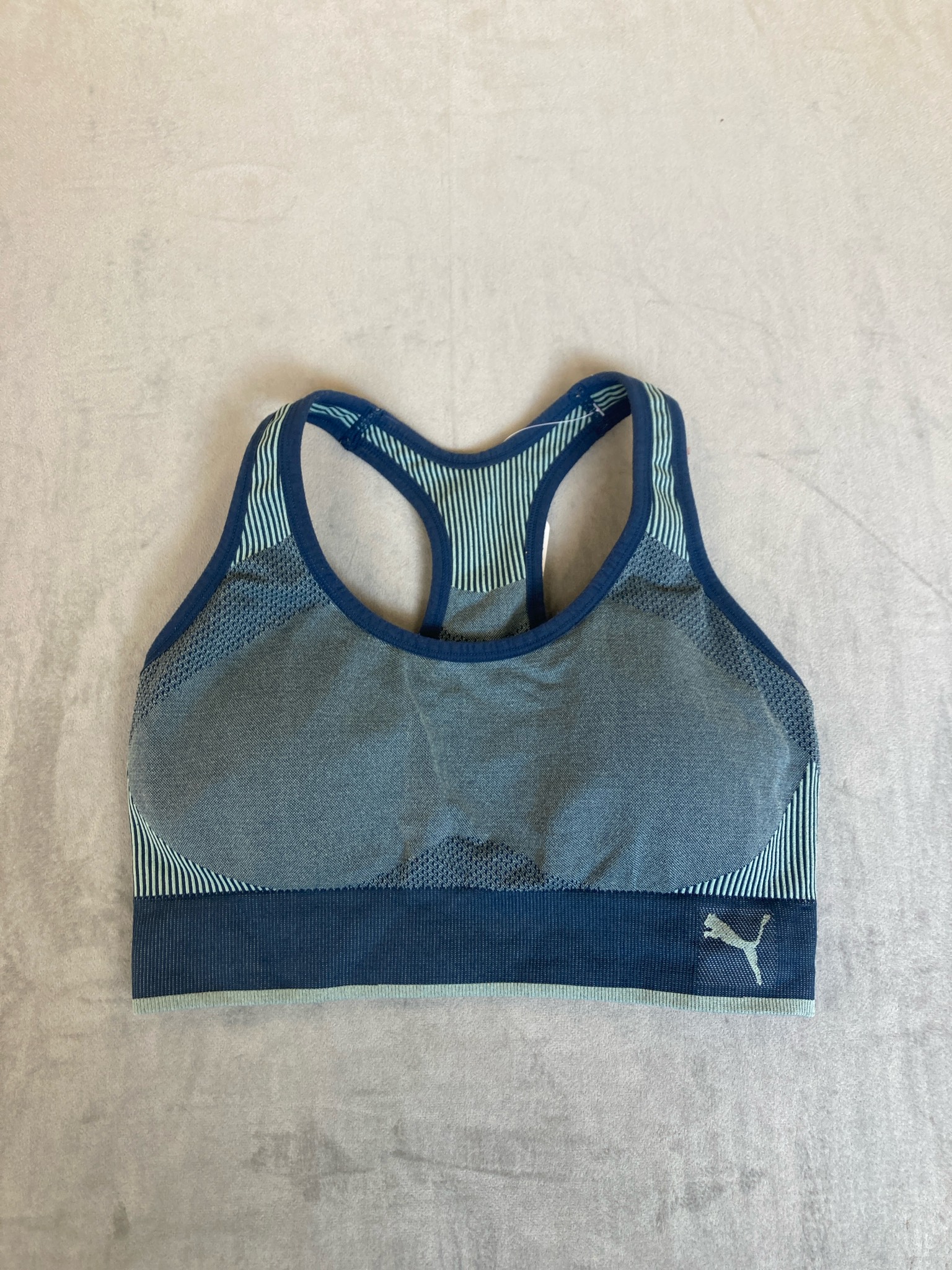 Puma Navy Striped Knit Sports Bra