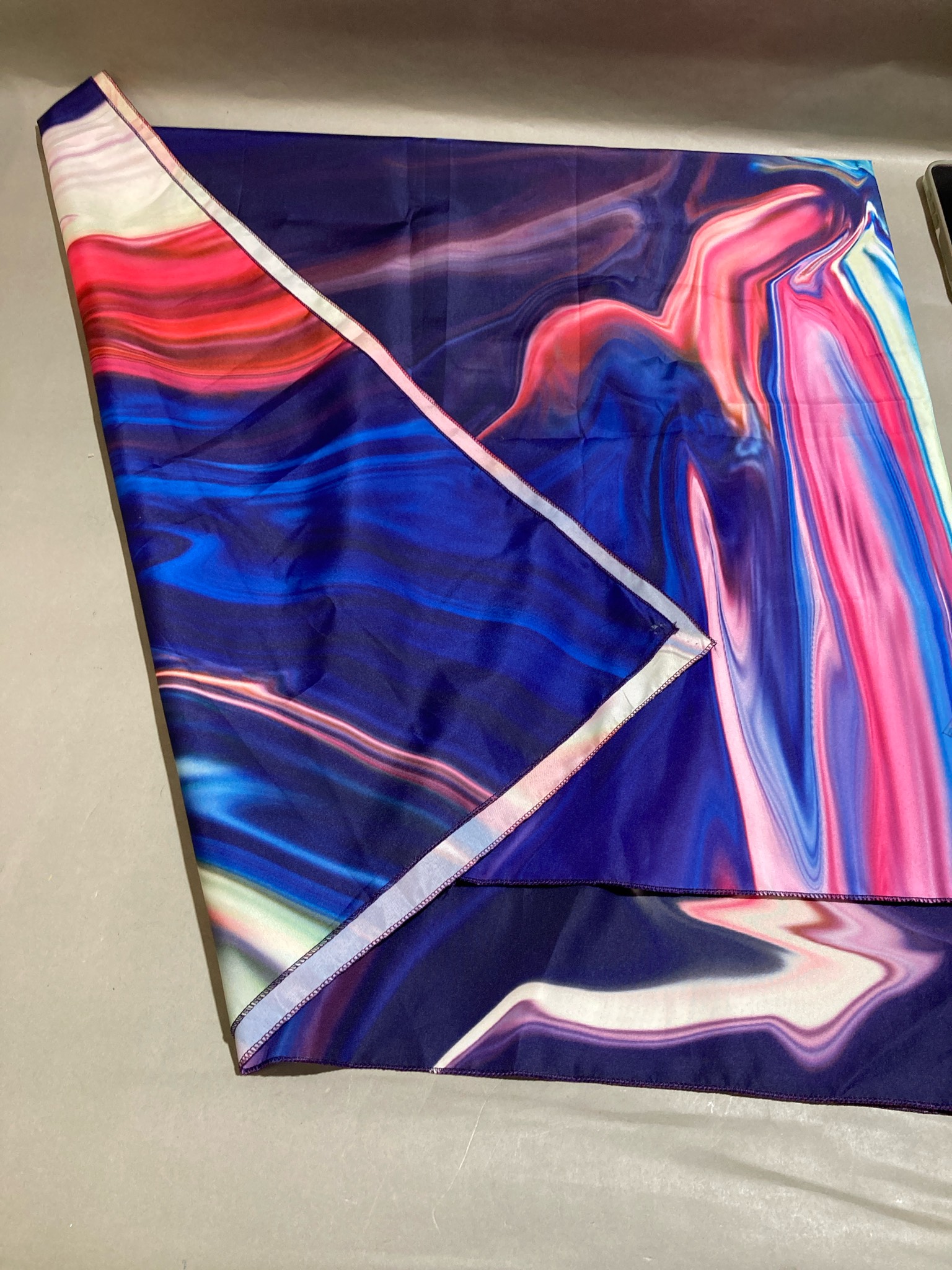 Navy Blue Abstract Marbled Satin-Like Scarf