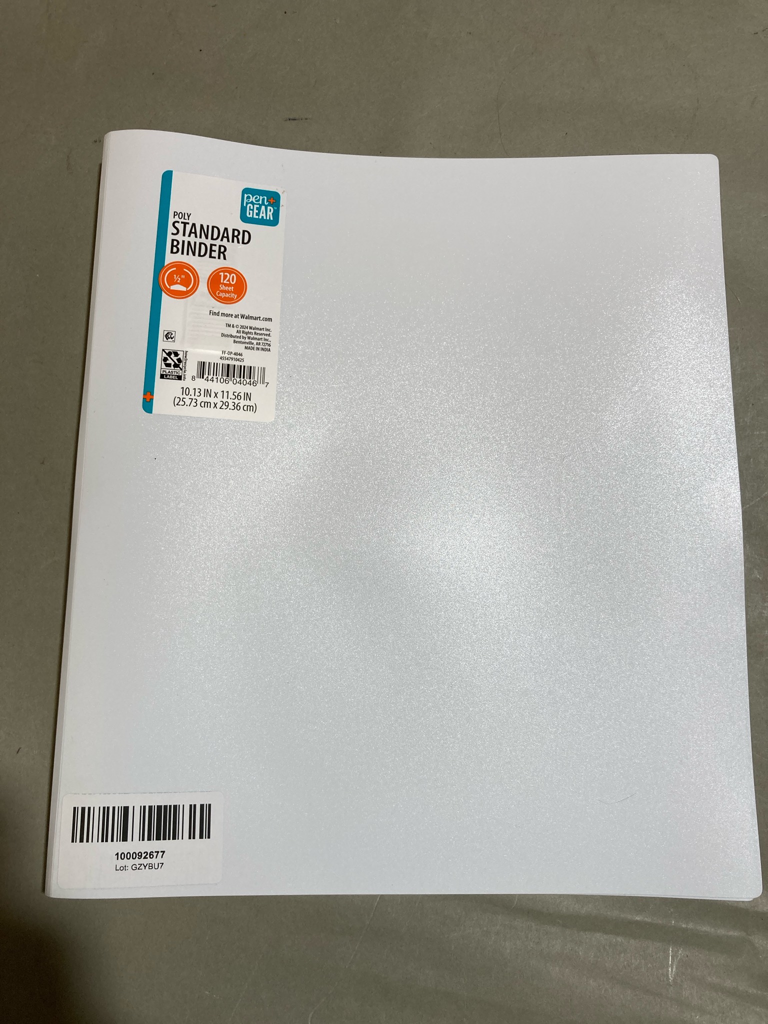 Pen+Gear White Poly Binder Size 1/2 inch