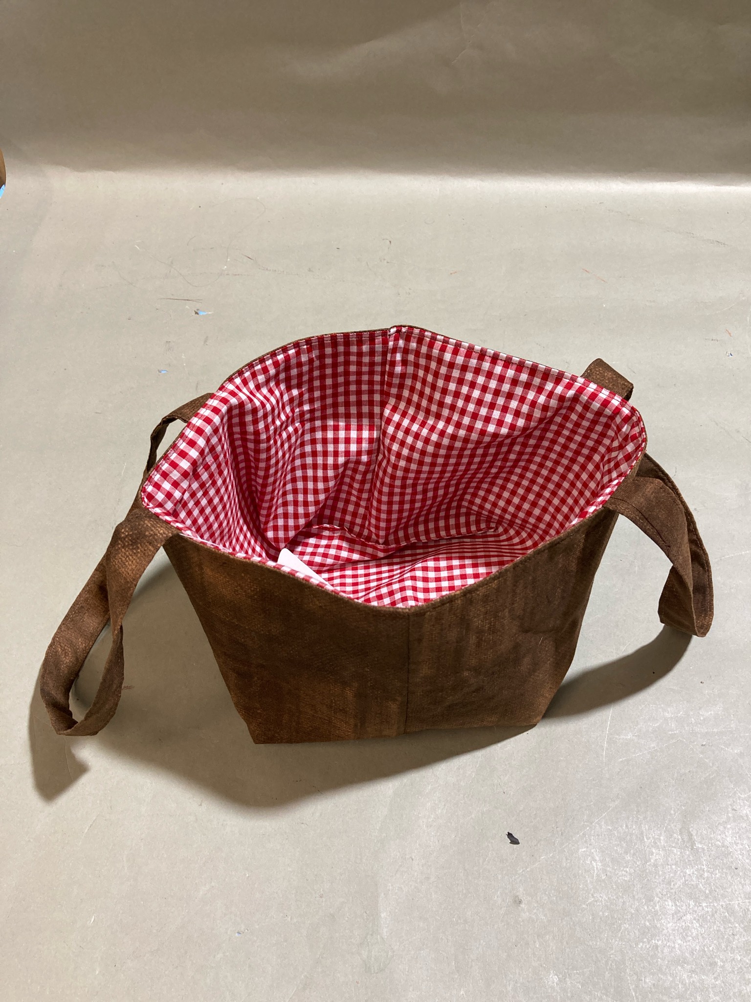 Brown Gingham Lined Tote Bag