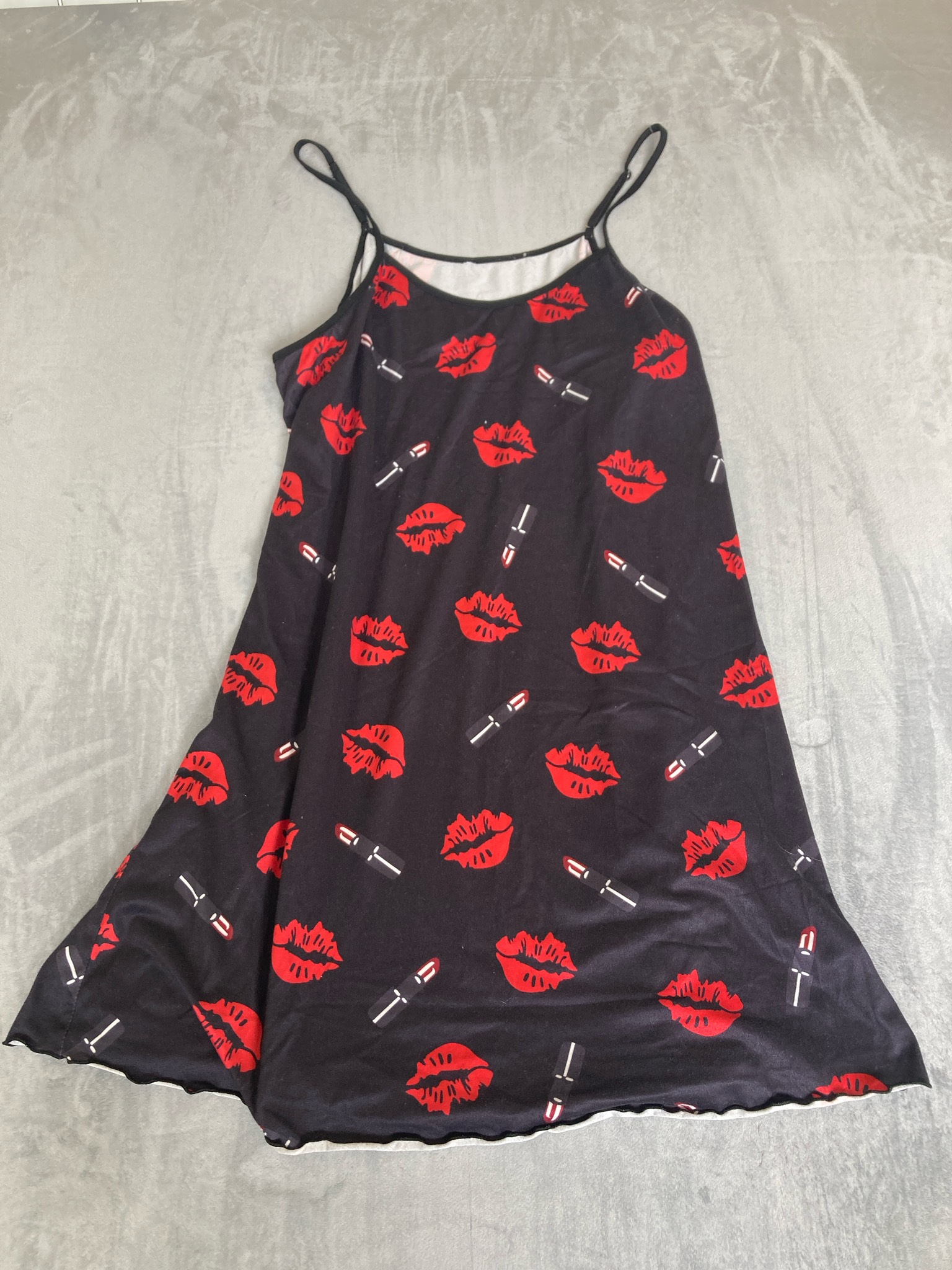 Black Lip Print Slip Dress