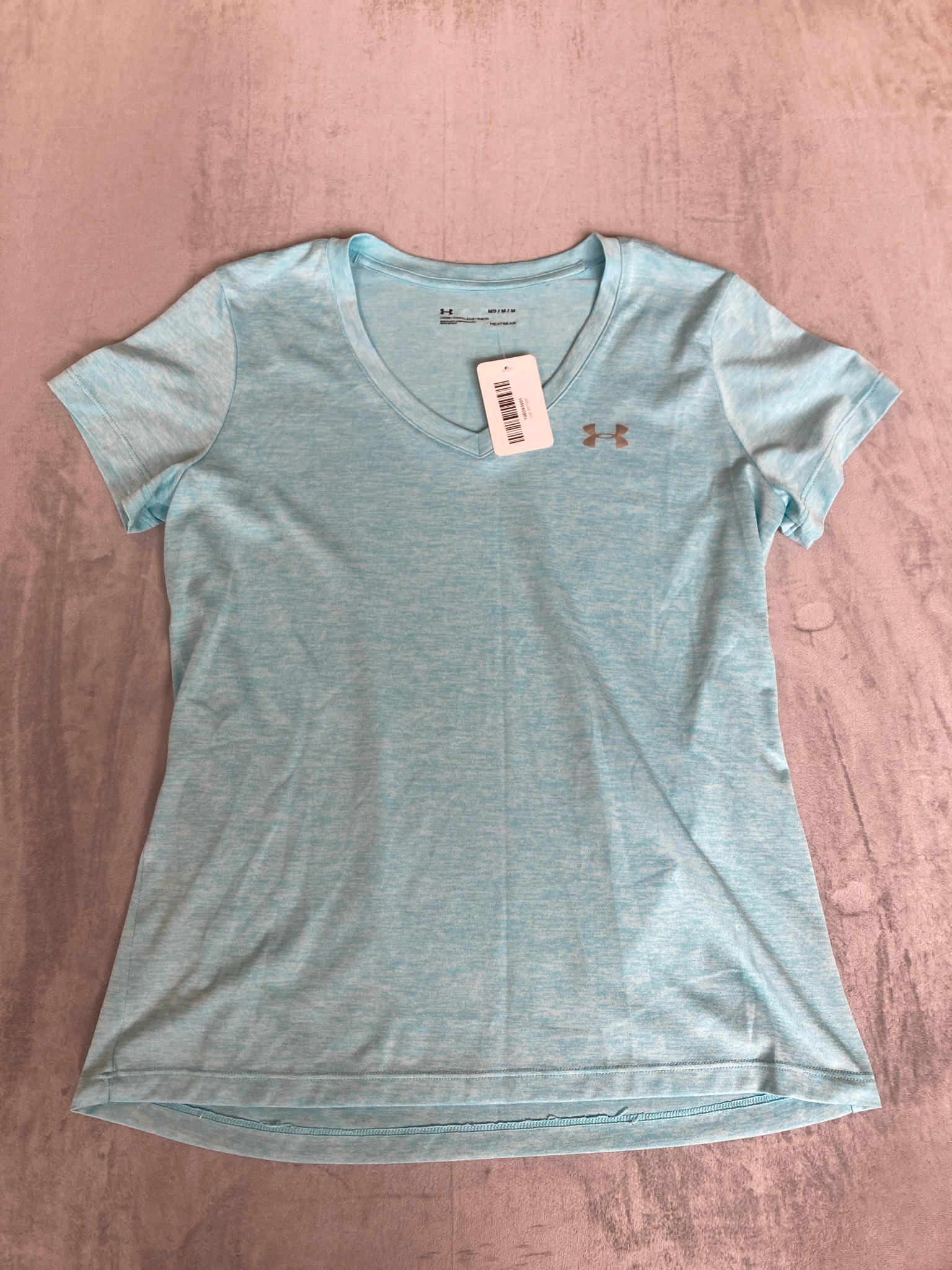 Under Armour Light Aqua Heather Synthetic Knit V-Neck T-Shirt Size Medium
