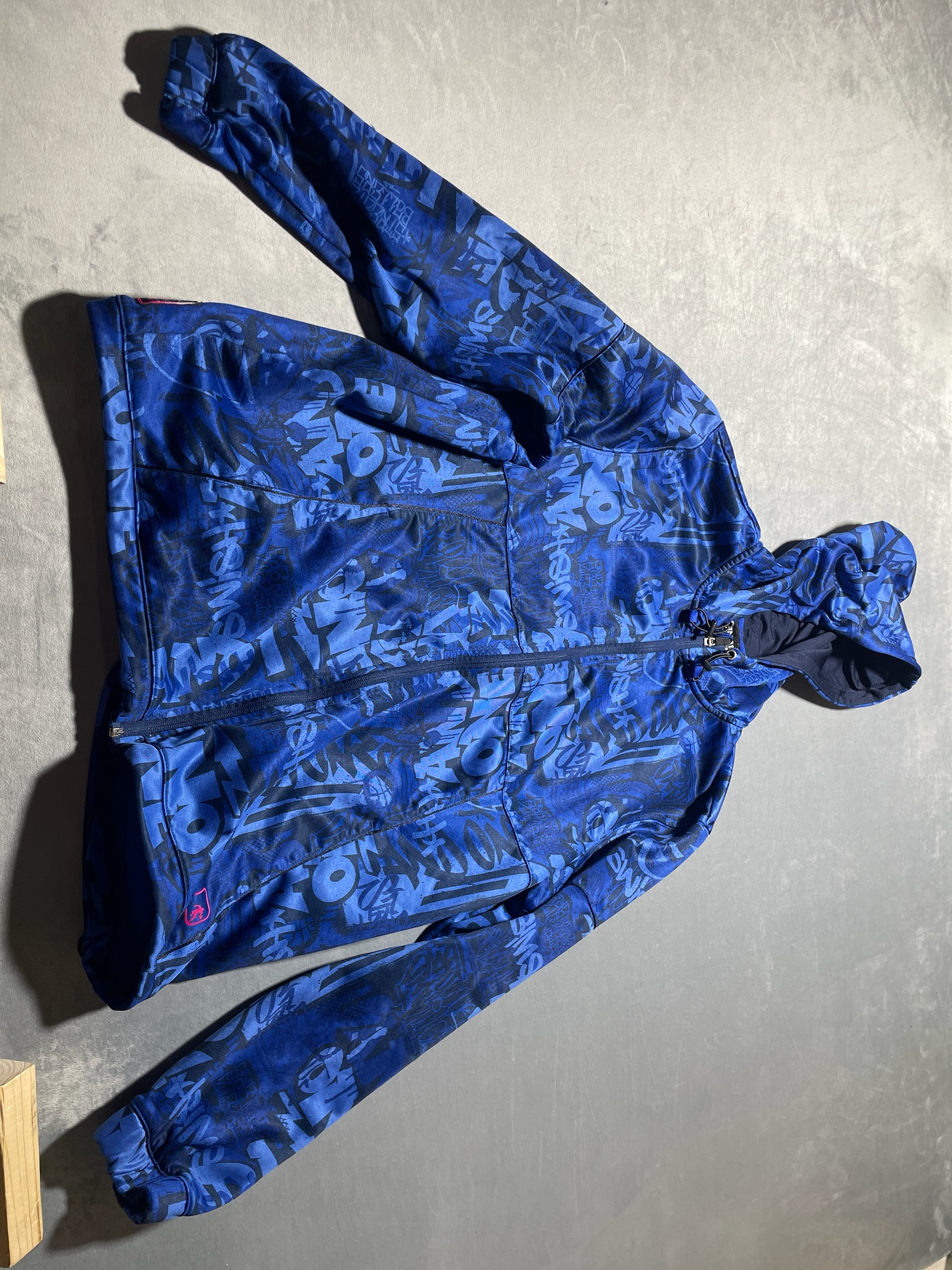 AND1 Blue Graffiti Polyester Hooded Jacket Size XL