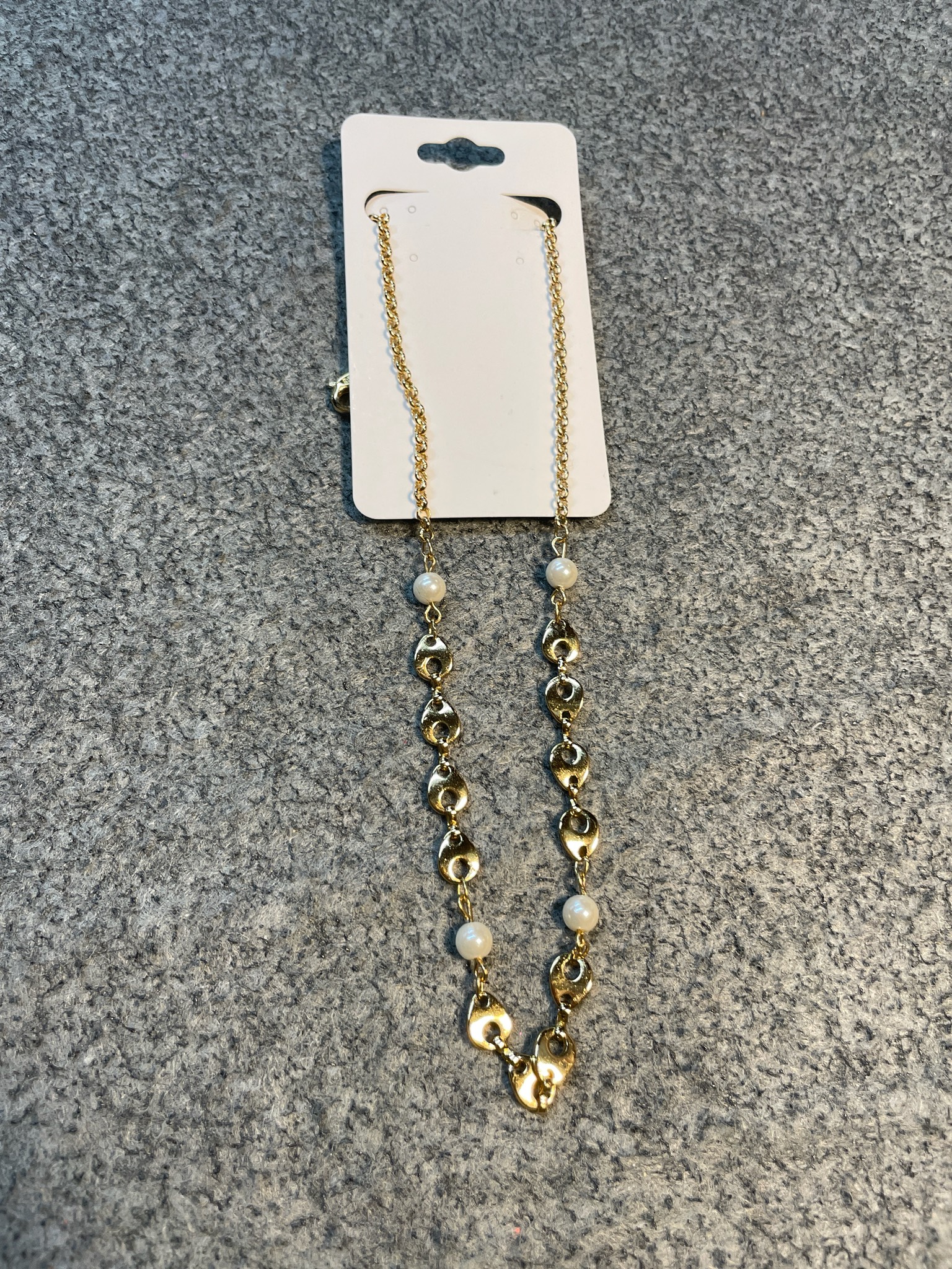 Gold Tone Pearl-Like Bead Necklace
