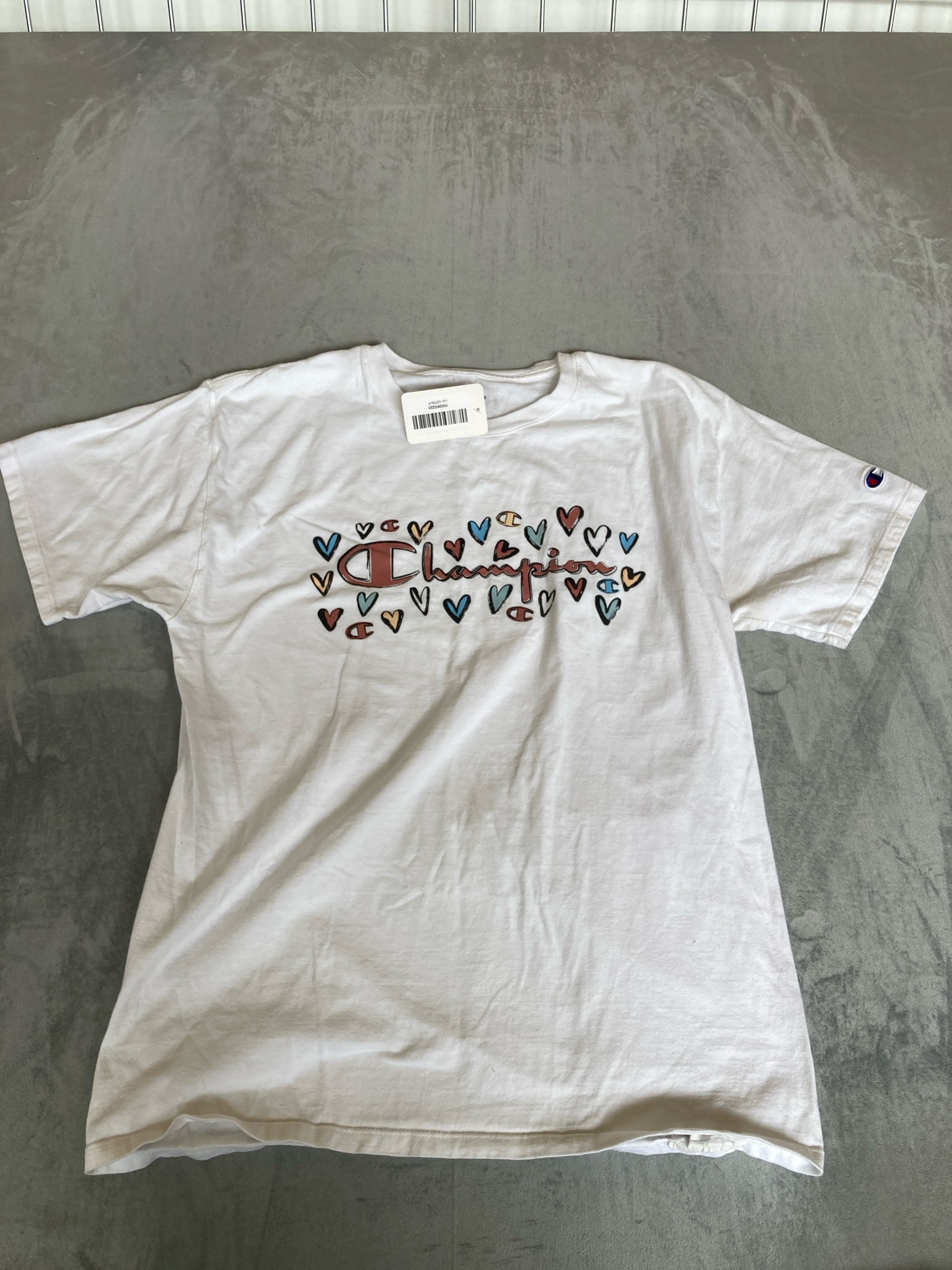 Champion White Multicolor Heart Knit Jersey T-Shirt Size M