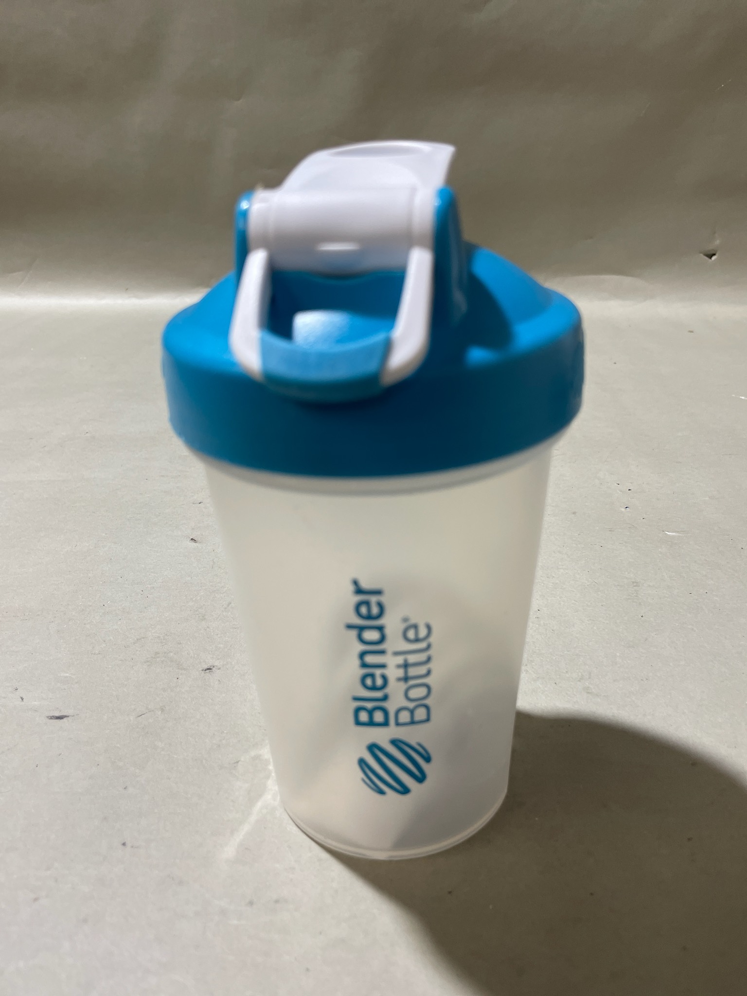 BlenderBottle White Blue Plastic Shaker Bottle