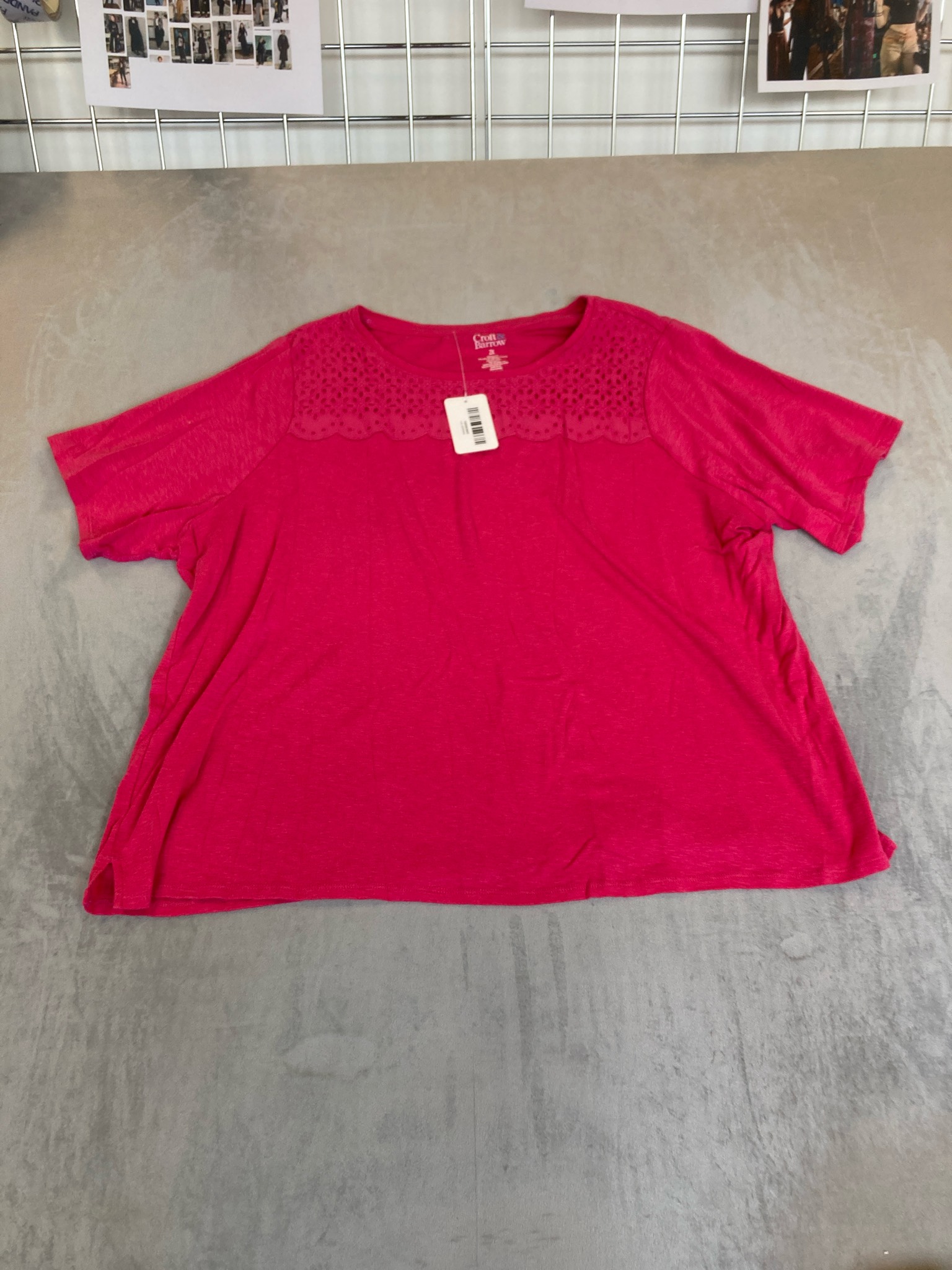 Croft & Barrow Magenta Knit Top with Lace Yoke Size 2X