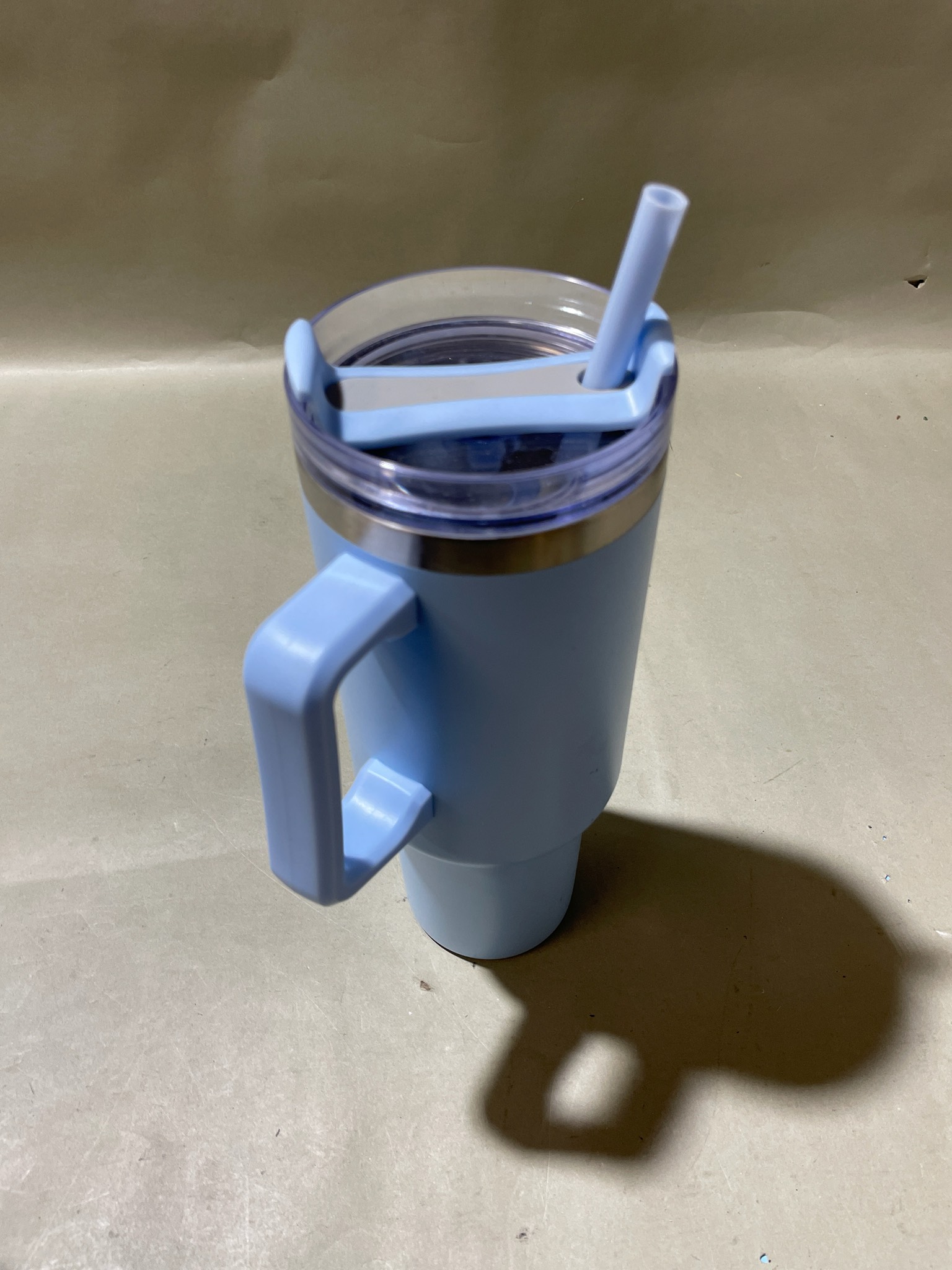 Light Blue Handled Straw Tumbler