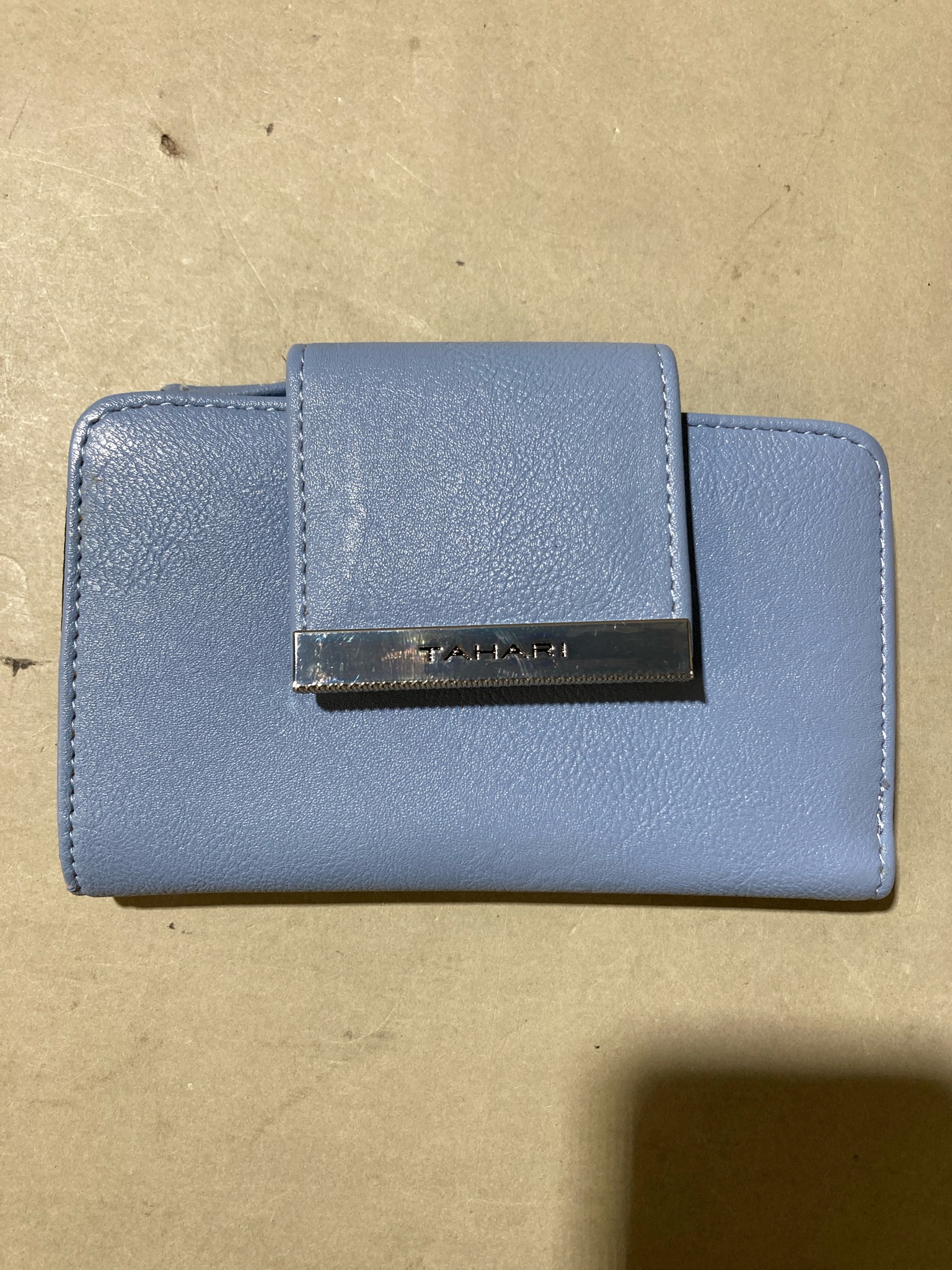 Tahari Blue Gray Textured Flap Wallet