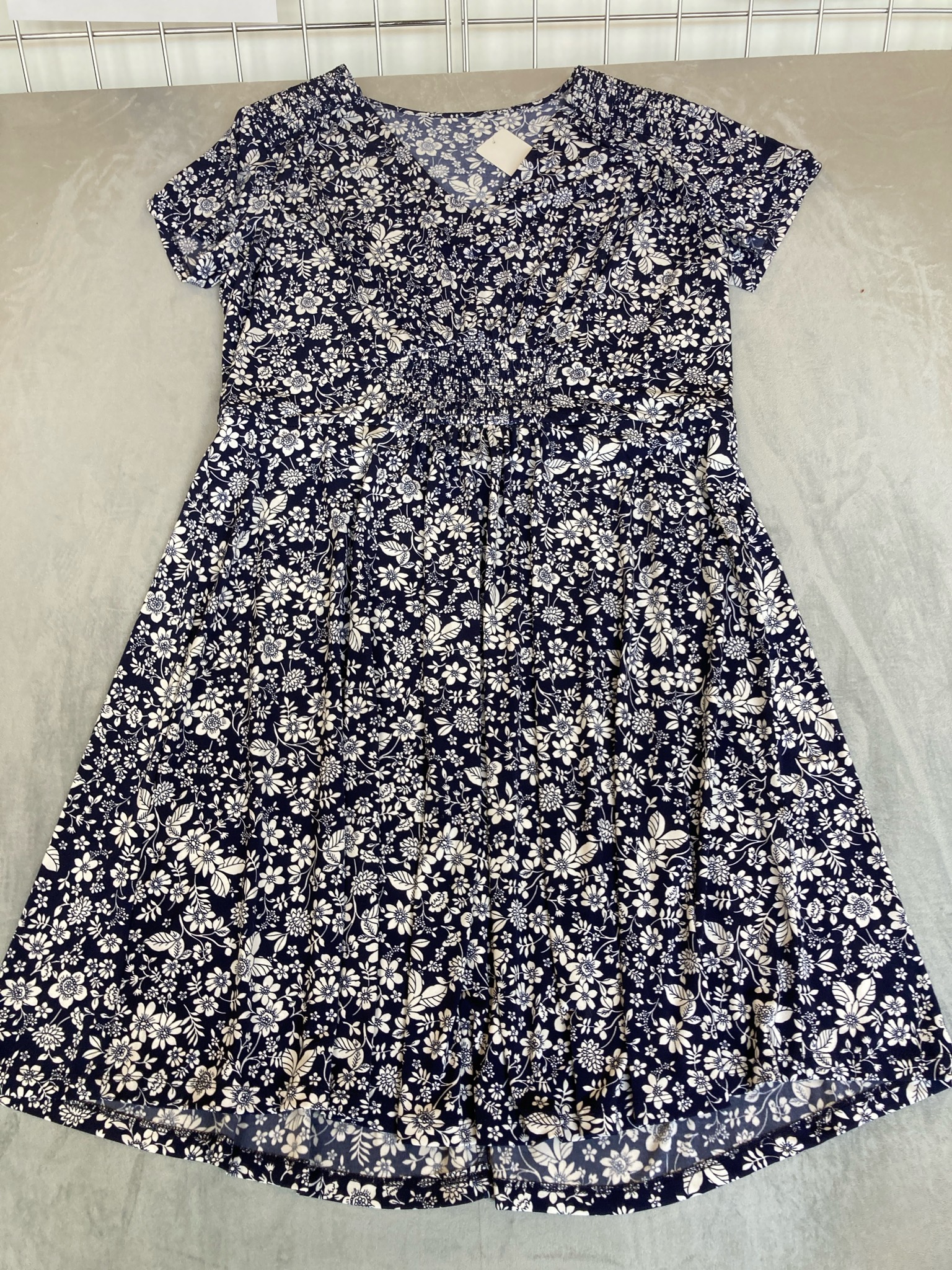 Navy Floral Polyester Short Sleeve Dress