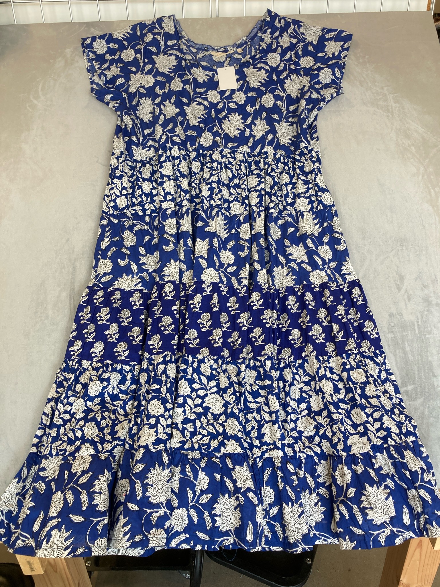 Soft Surroundings Blue Cream Floral Tiered Maxi Dress Size 2X