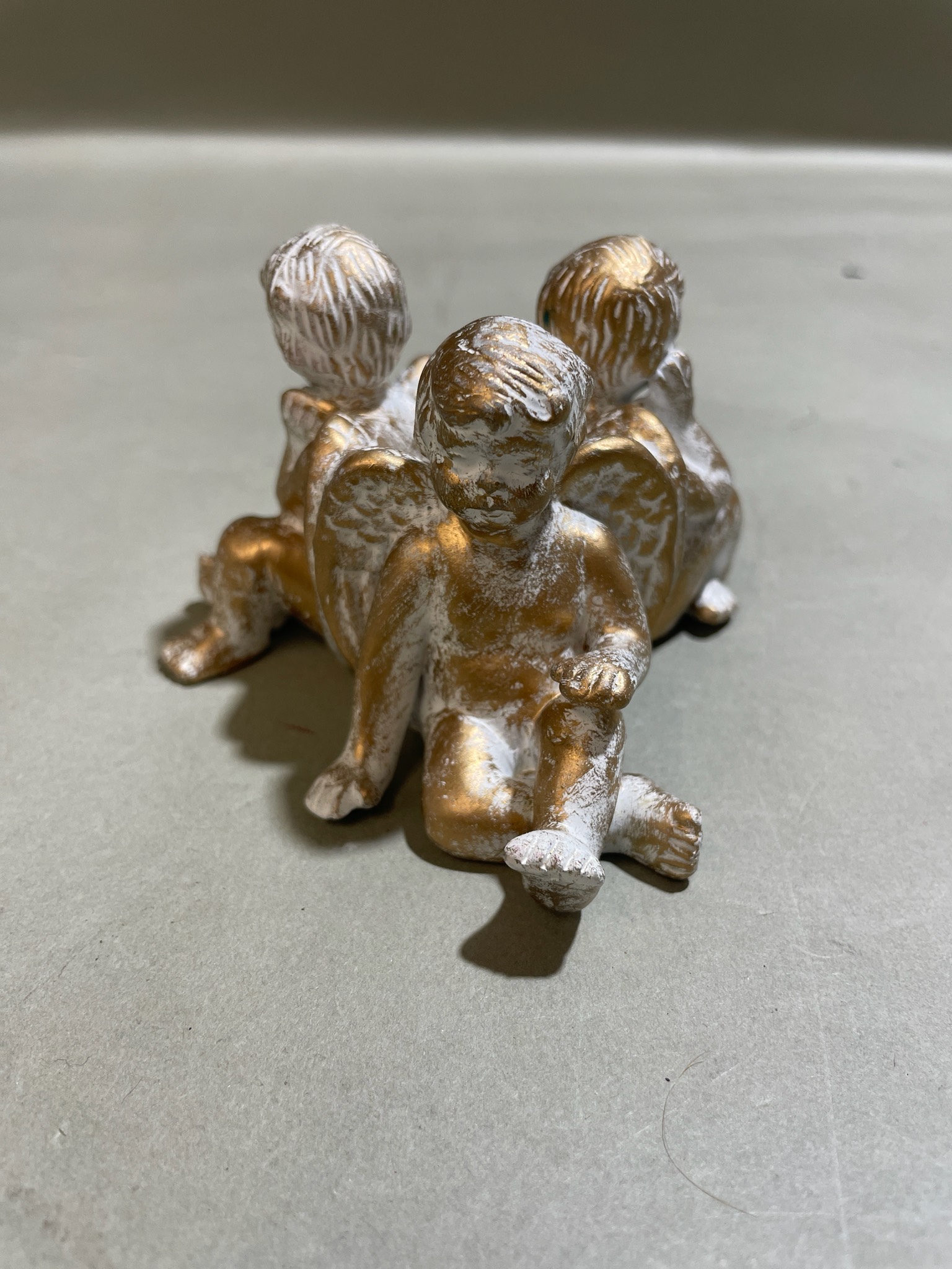 Gold Tone Triple Cherub Taper Candle Holder
