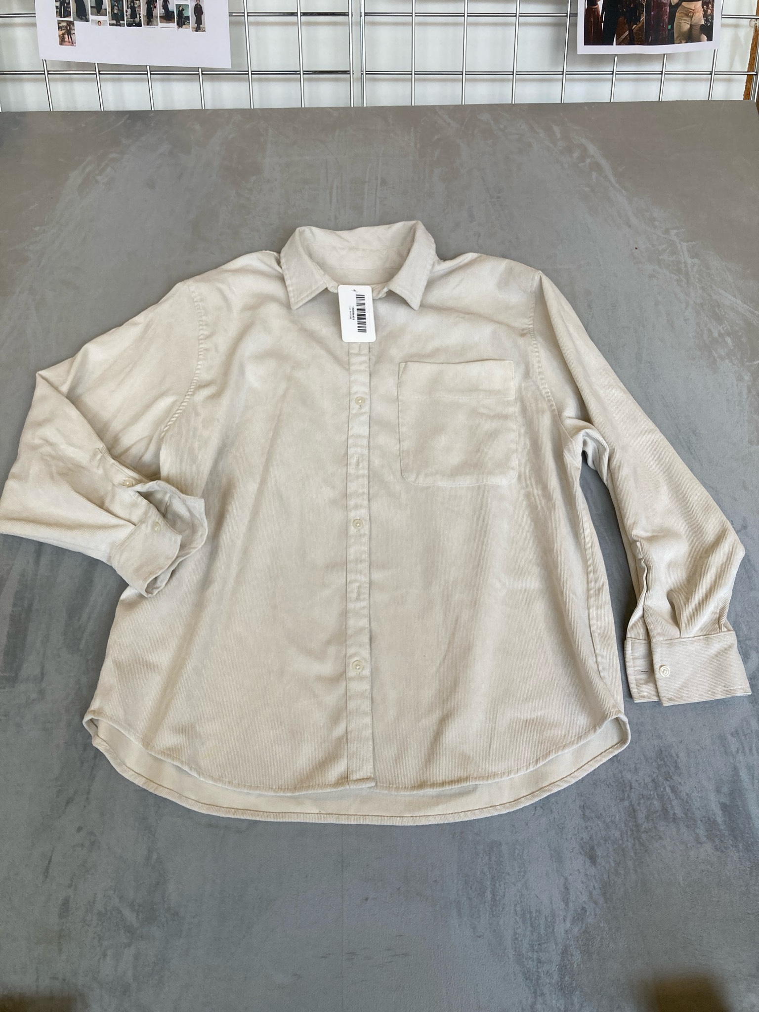 A New Day Cream Ribbed Long Sleeve Collared Shirt Size M