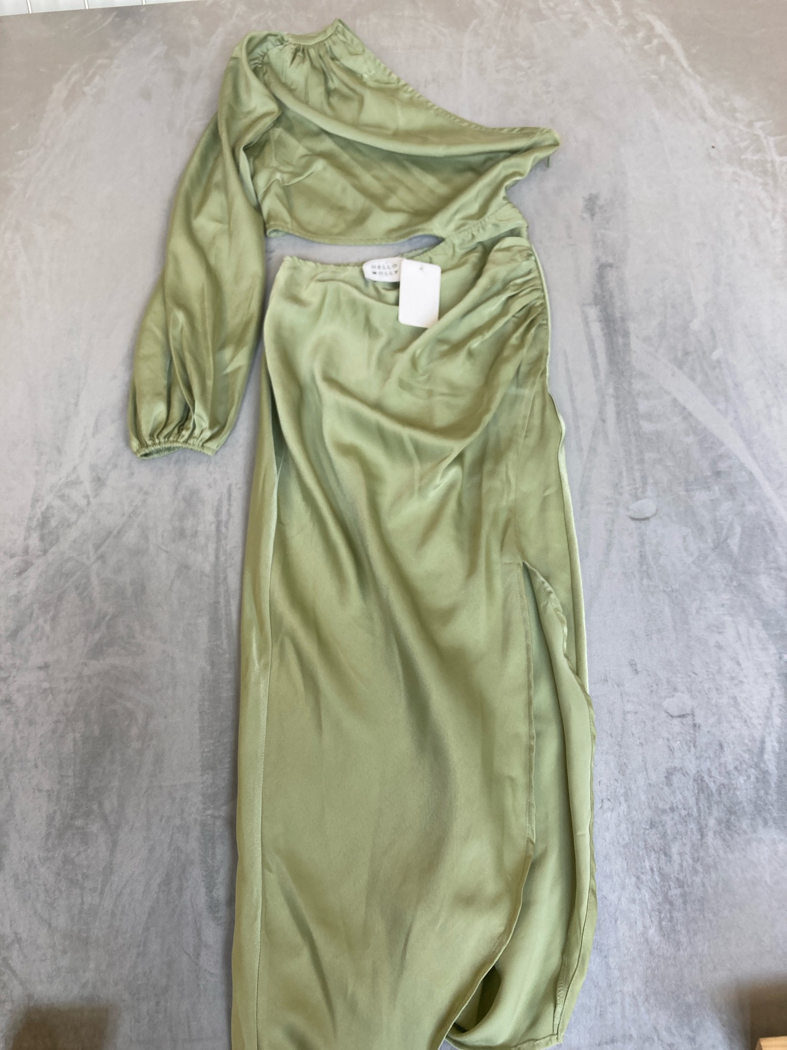 Hello Molly Olive Green Satin-Like Maxi Dress Size XS