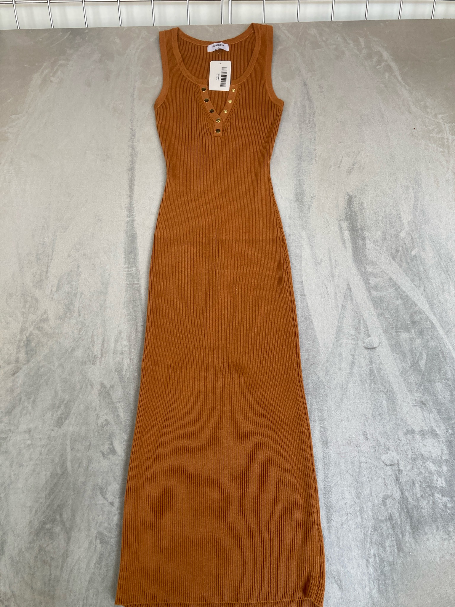 The Workshop Rust Brown Ribbed Knit Maxi Dress Size S