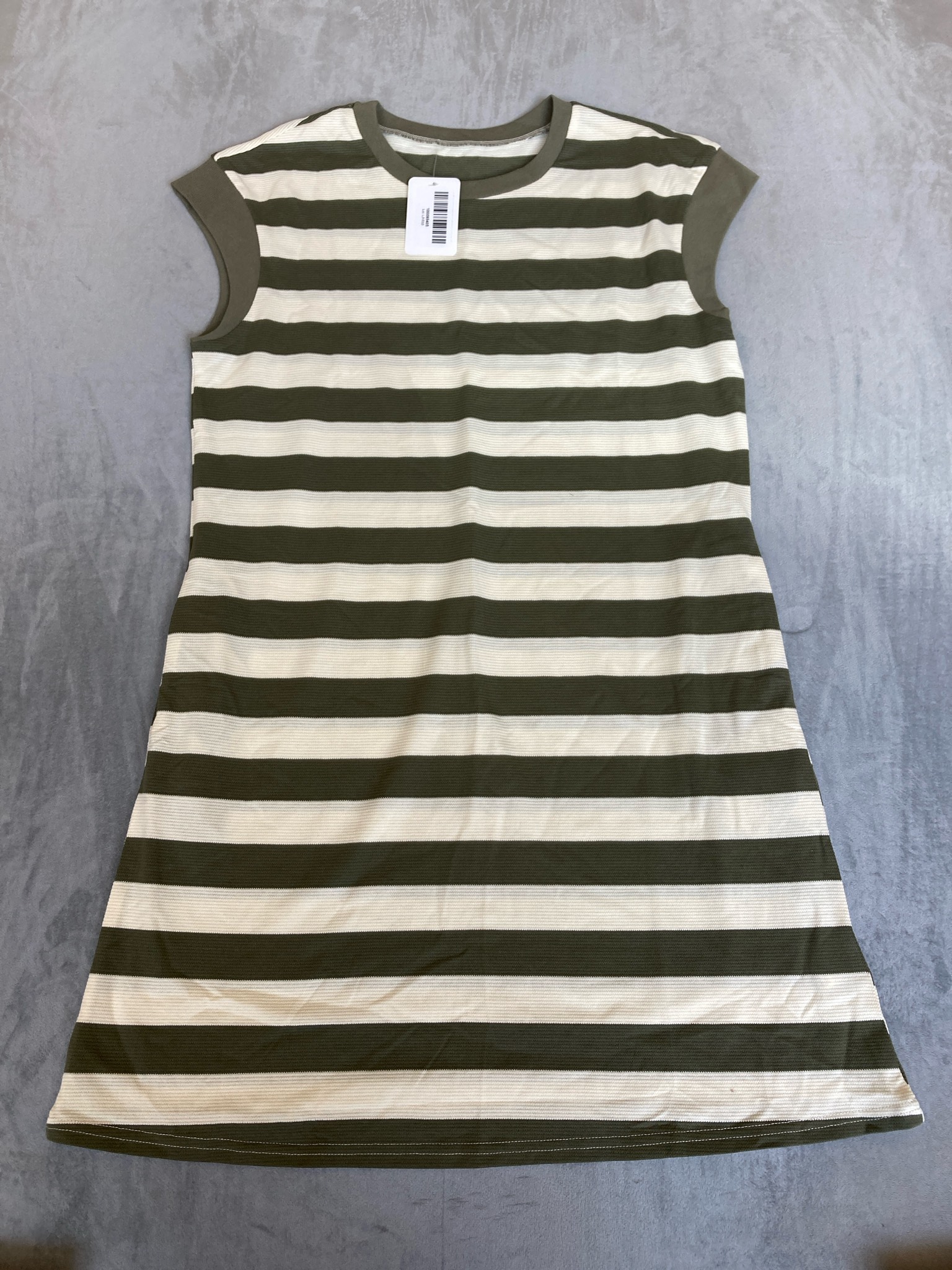 Olive Green Cream Striped Knit Dress Size S