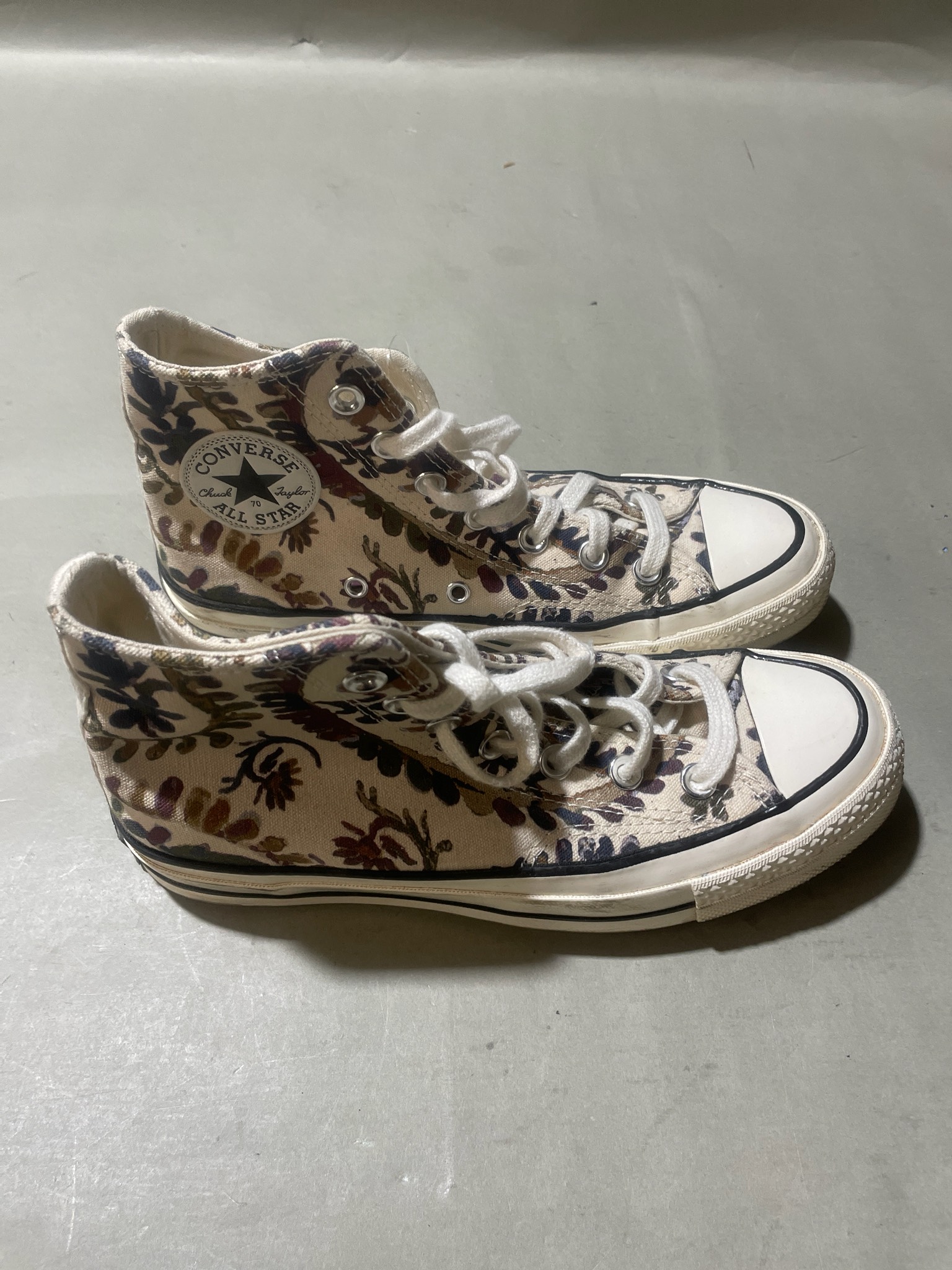 Converse Cream Floral High Top Sneakers