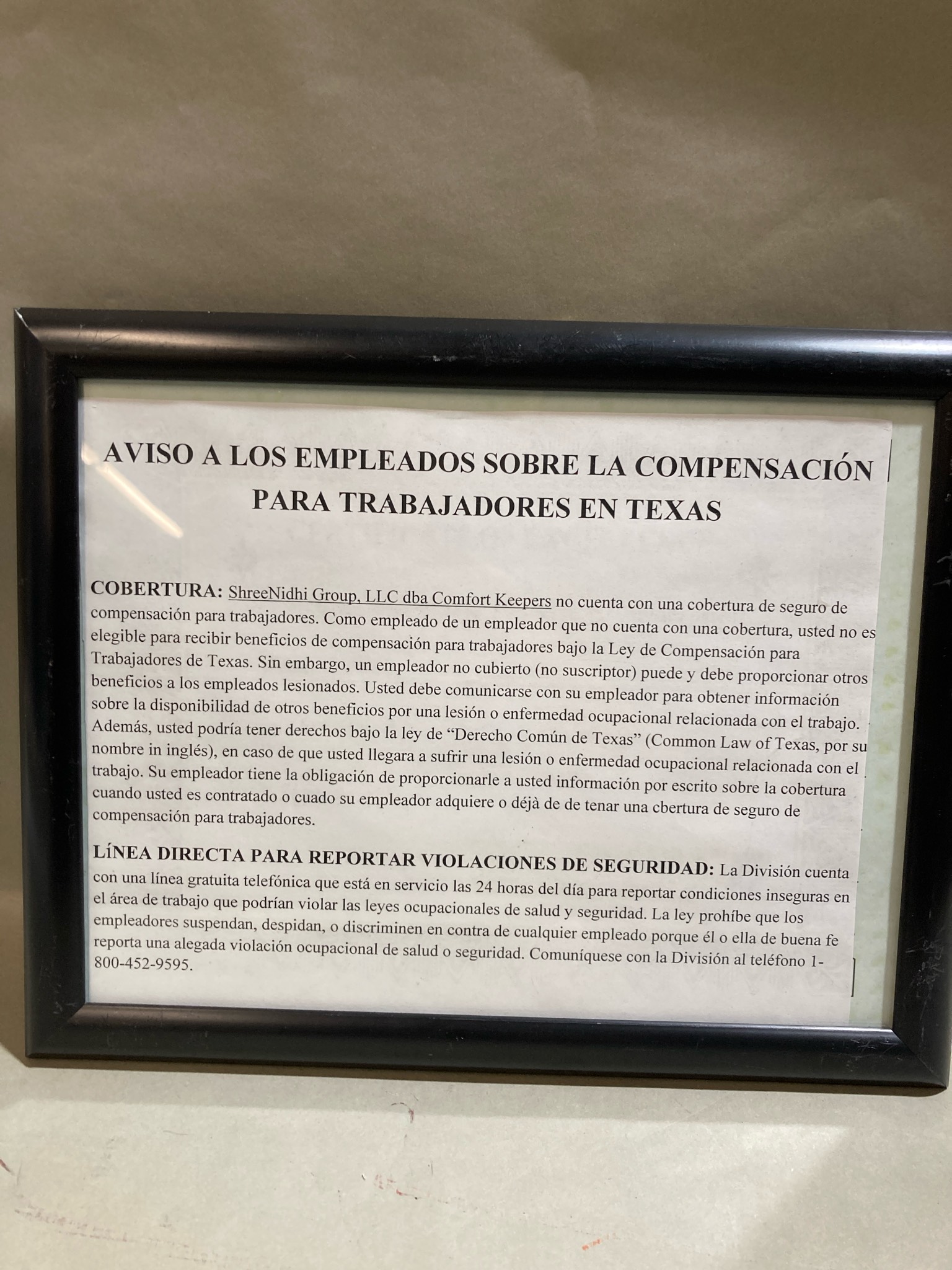 Black Framed Workplace Notice