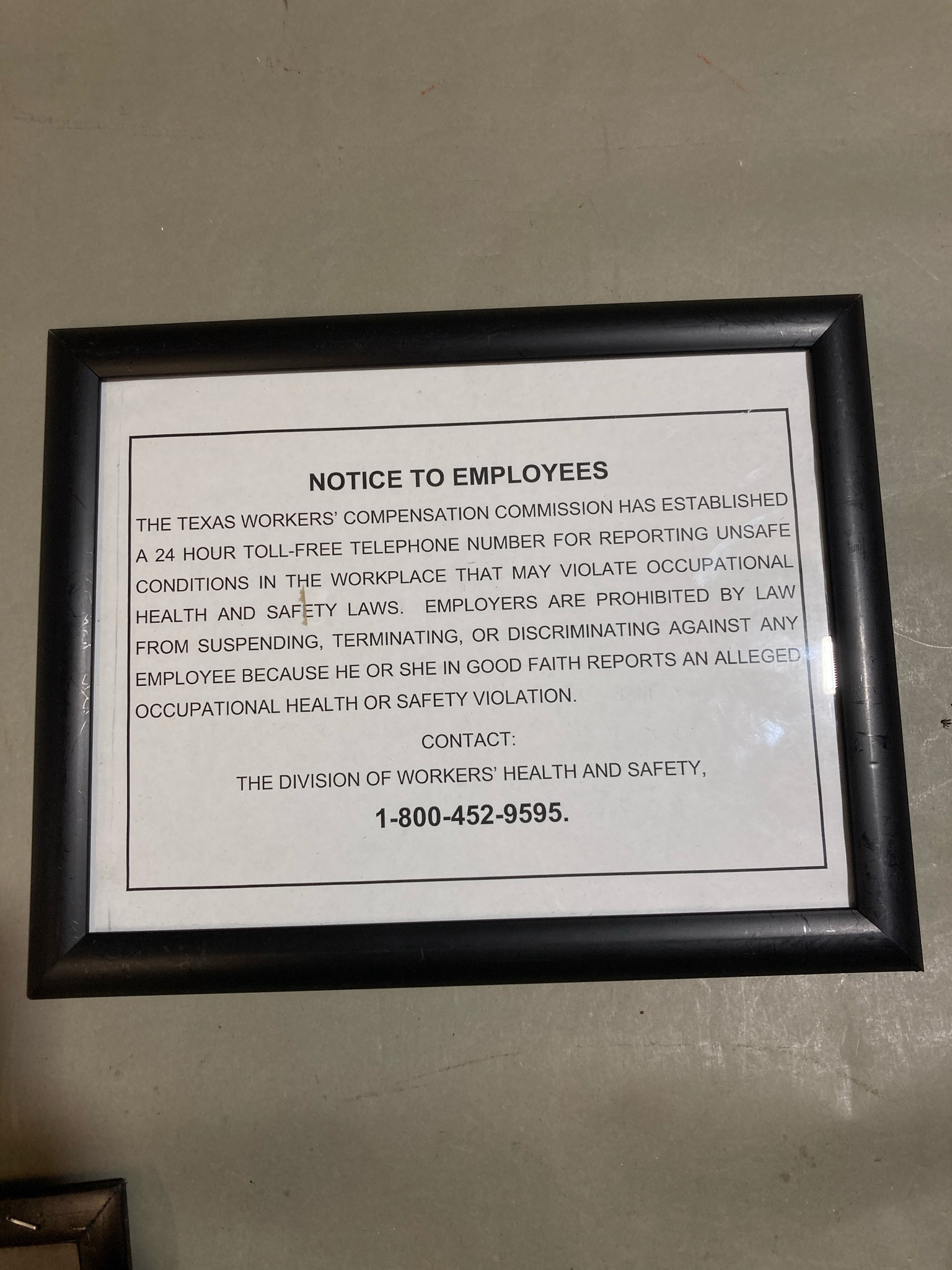 Black Framed Workplace Safety Notice