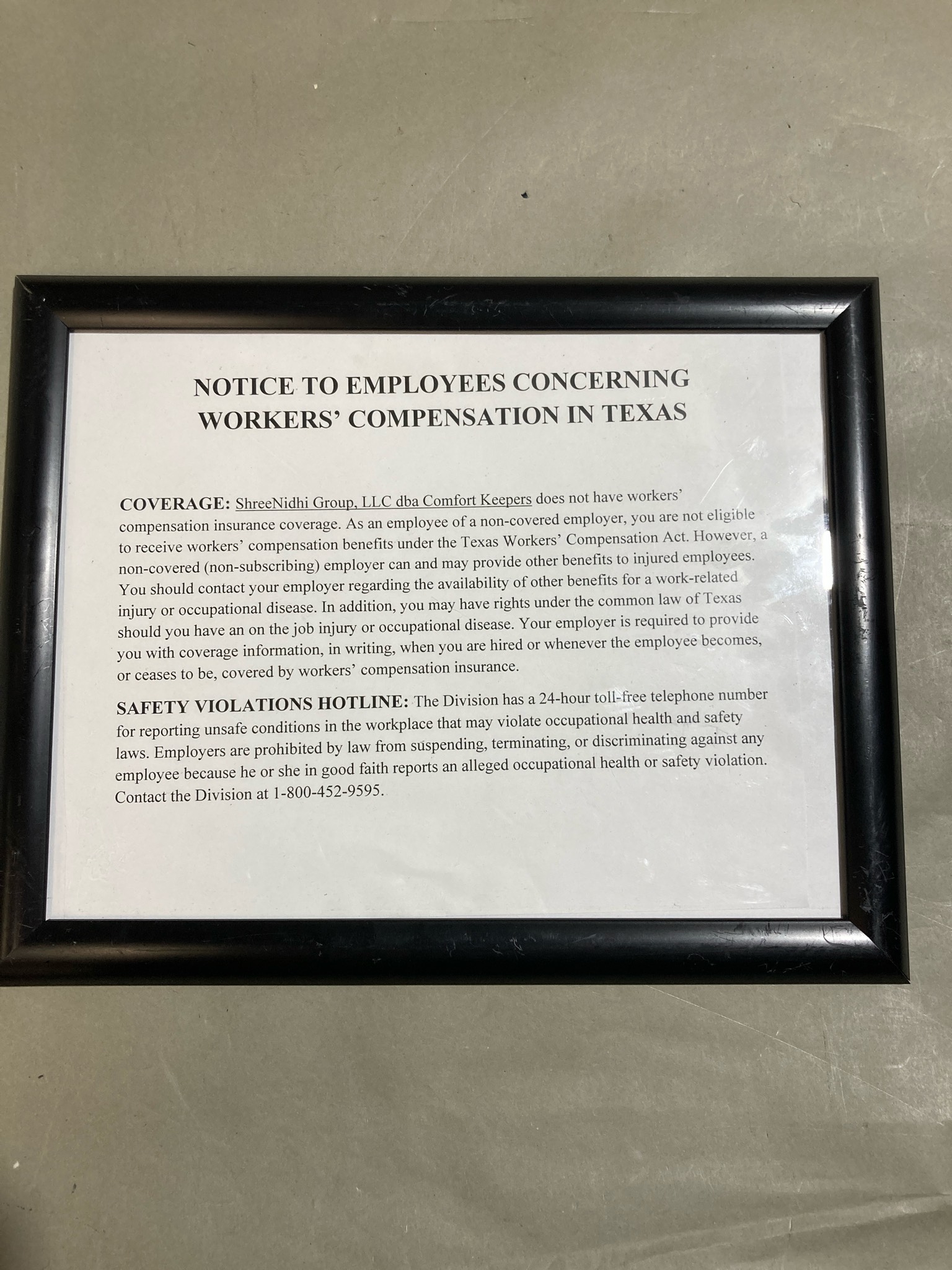 Black Framed Workplace Notice