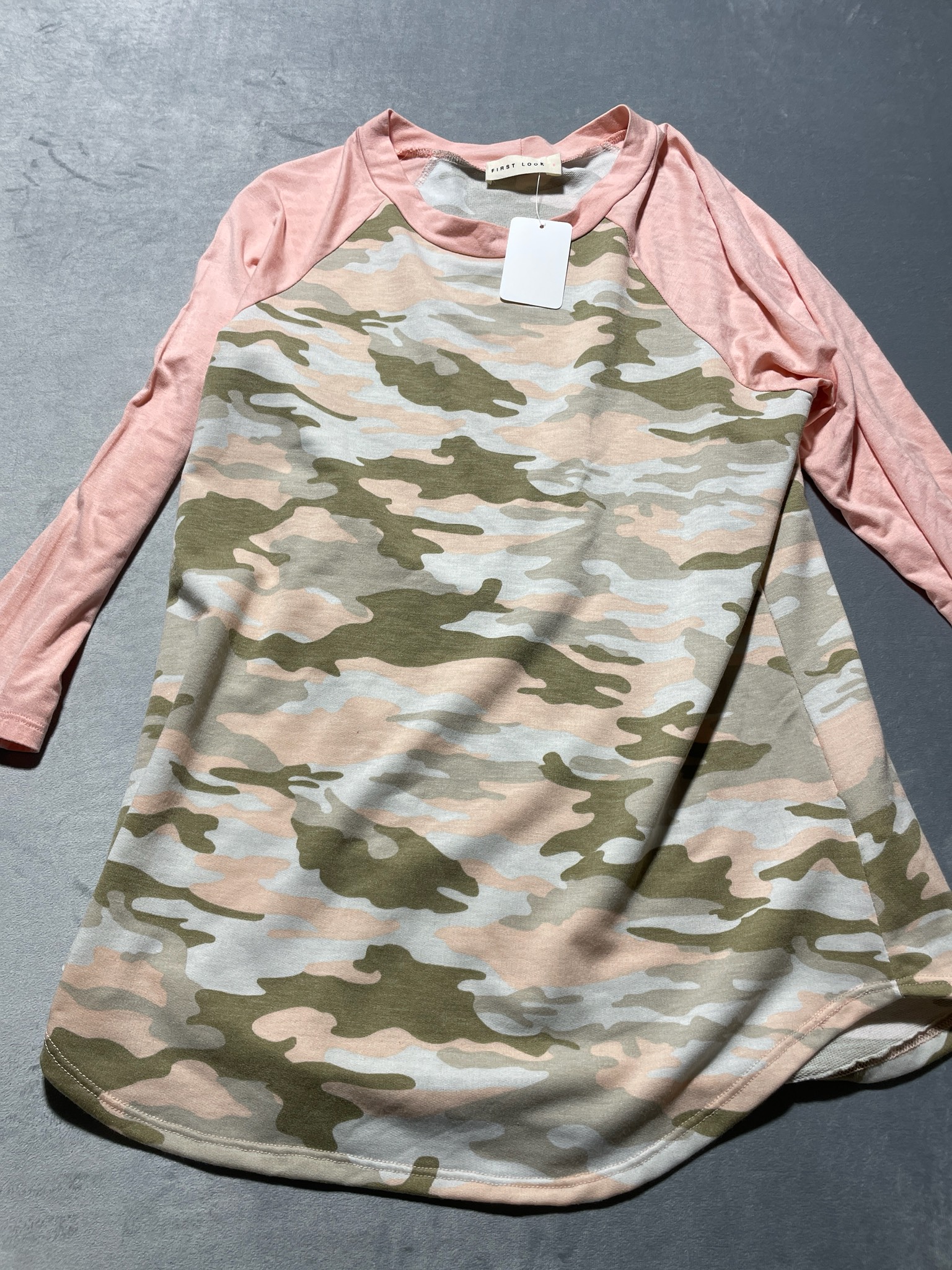 First Look Camouflage Rayon Blend Tunic Top