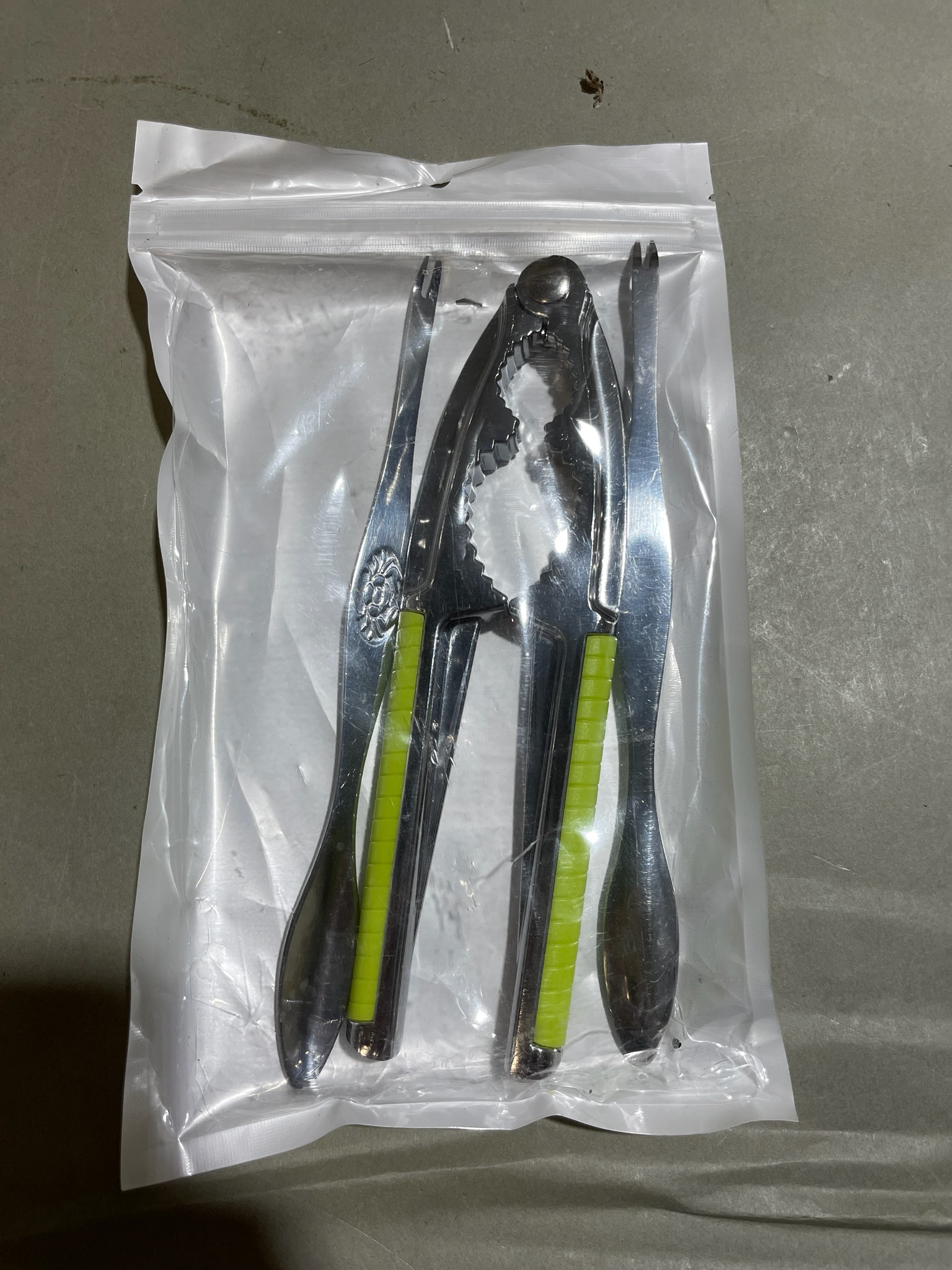Silver Lime Green Seafood Cracker and Picks Set