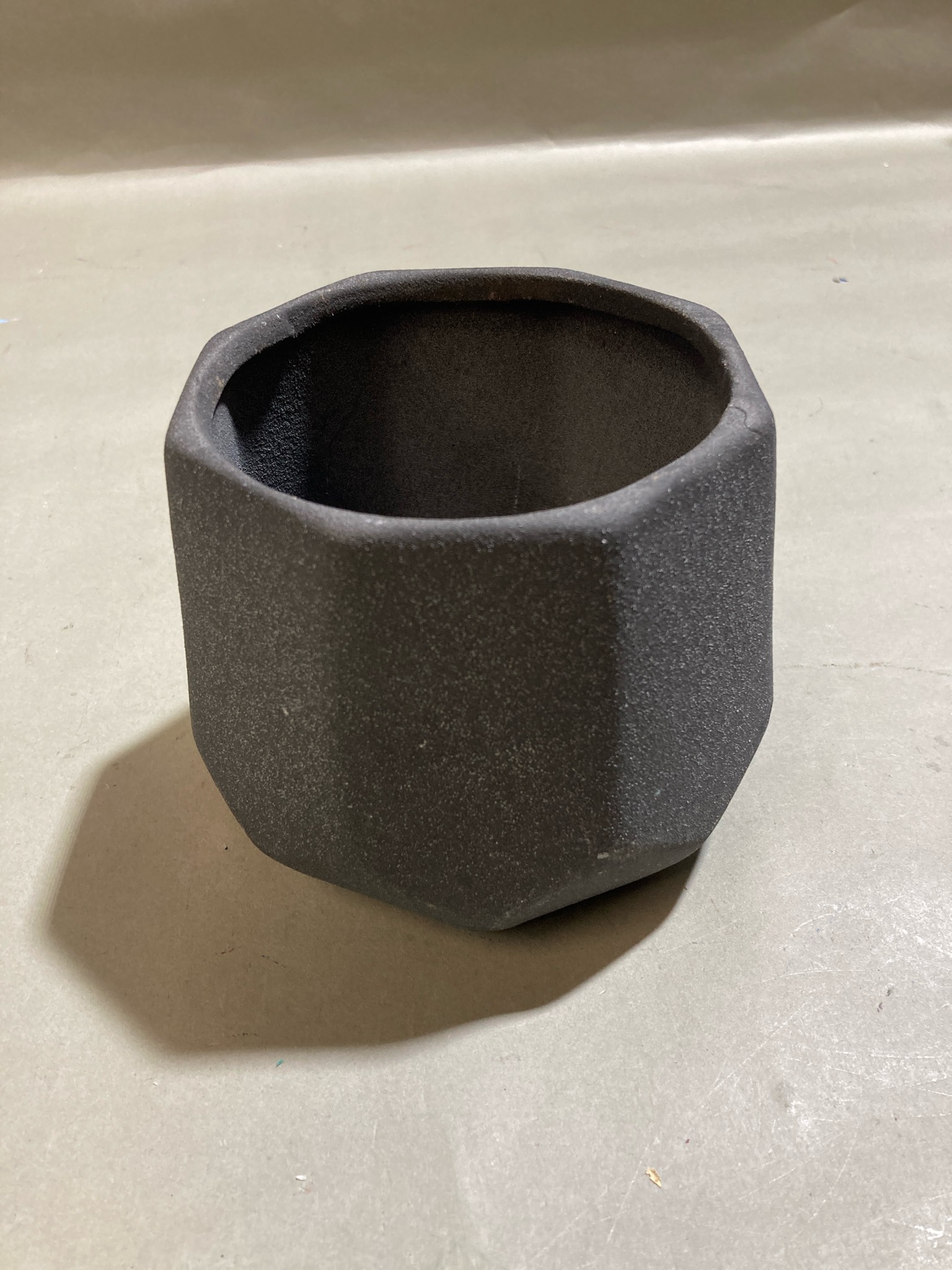 Charcoal Gray Faceted Decorative Vessel
