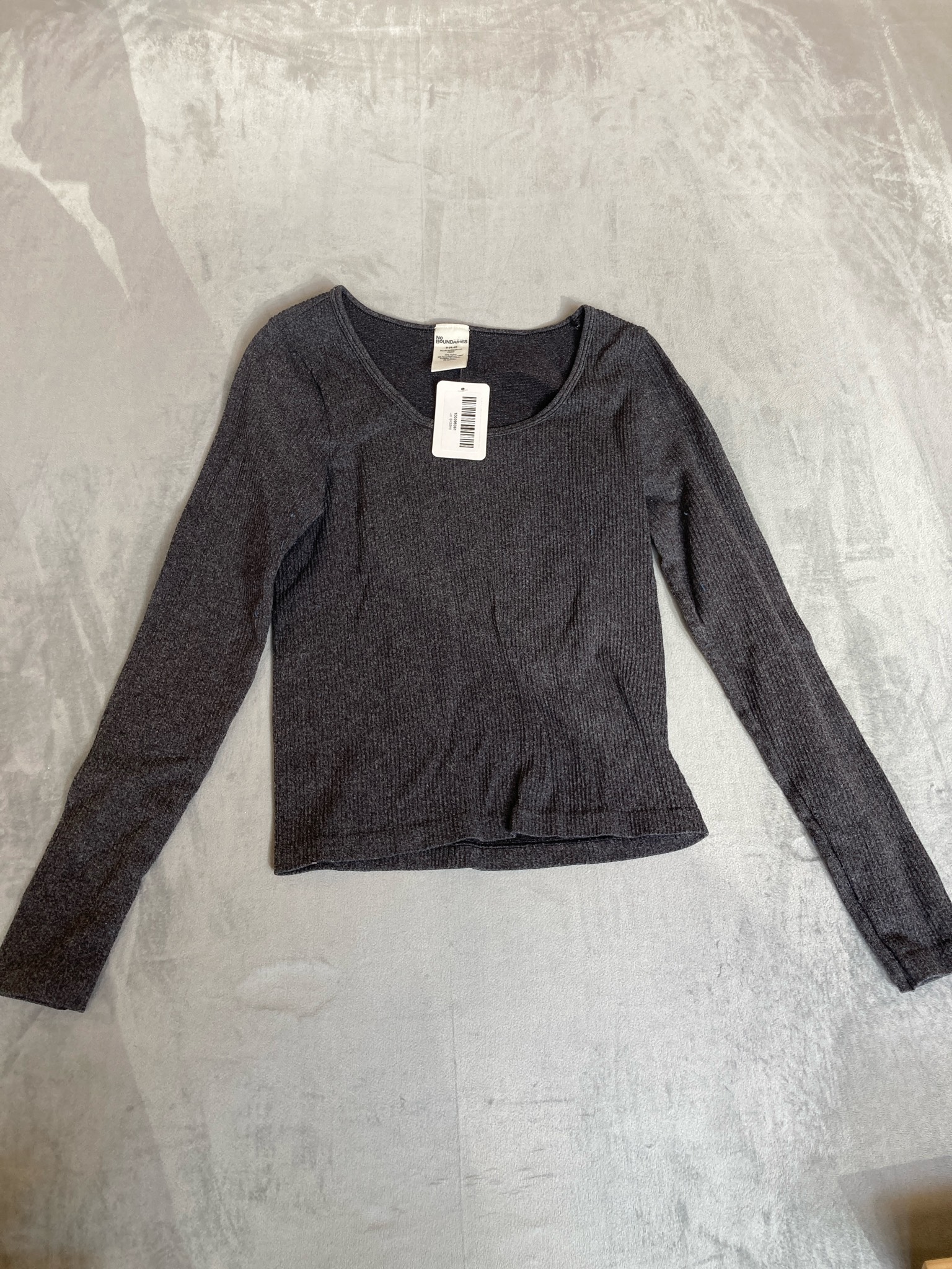 No Boundaries Charcoal Nylon Blend Long Sleeve Pullover Top Size S (4-6)