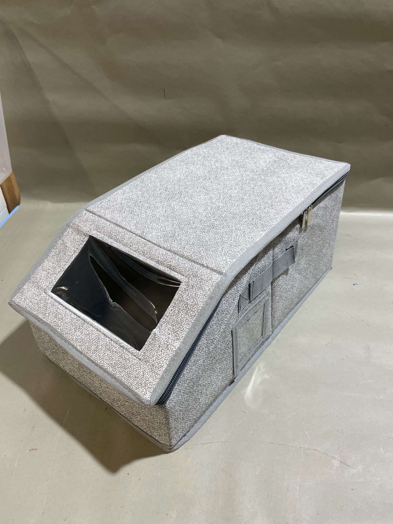 Light Gray Zippered Fabric Storage Box