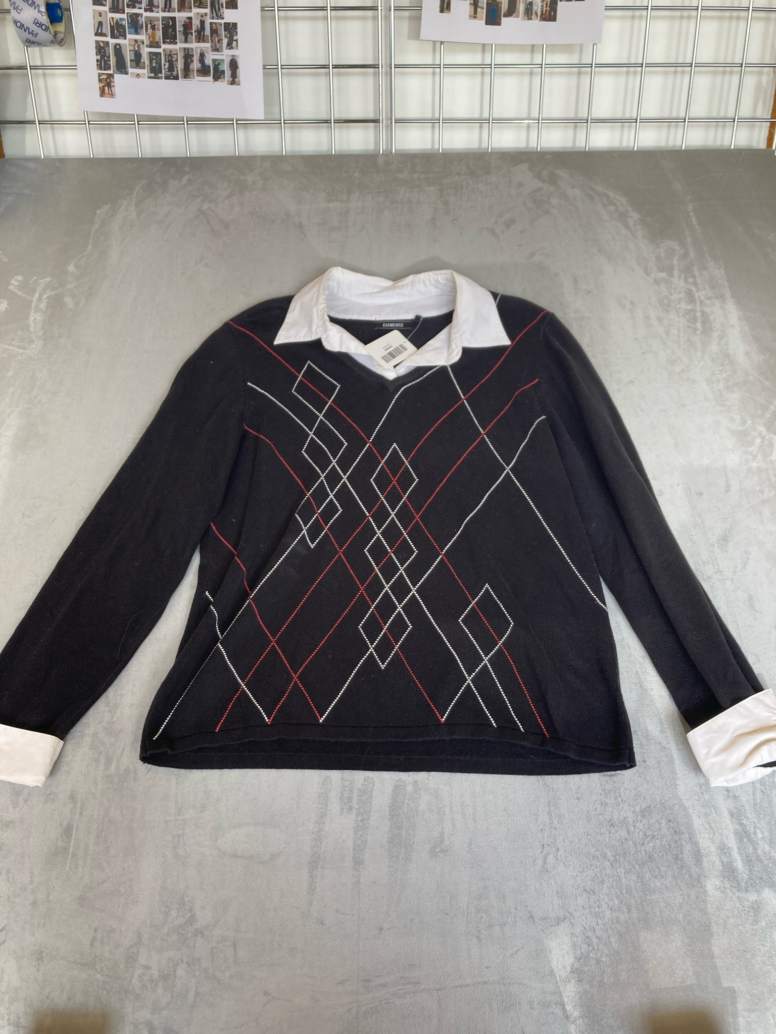 Elementz Black Argyle Collared Pullover Sweater Size XL