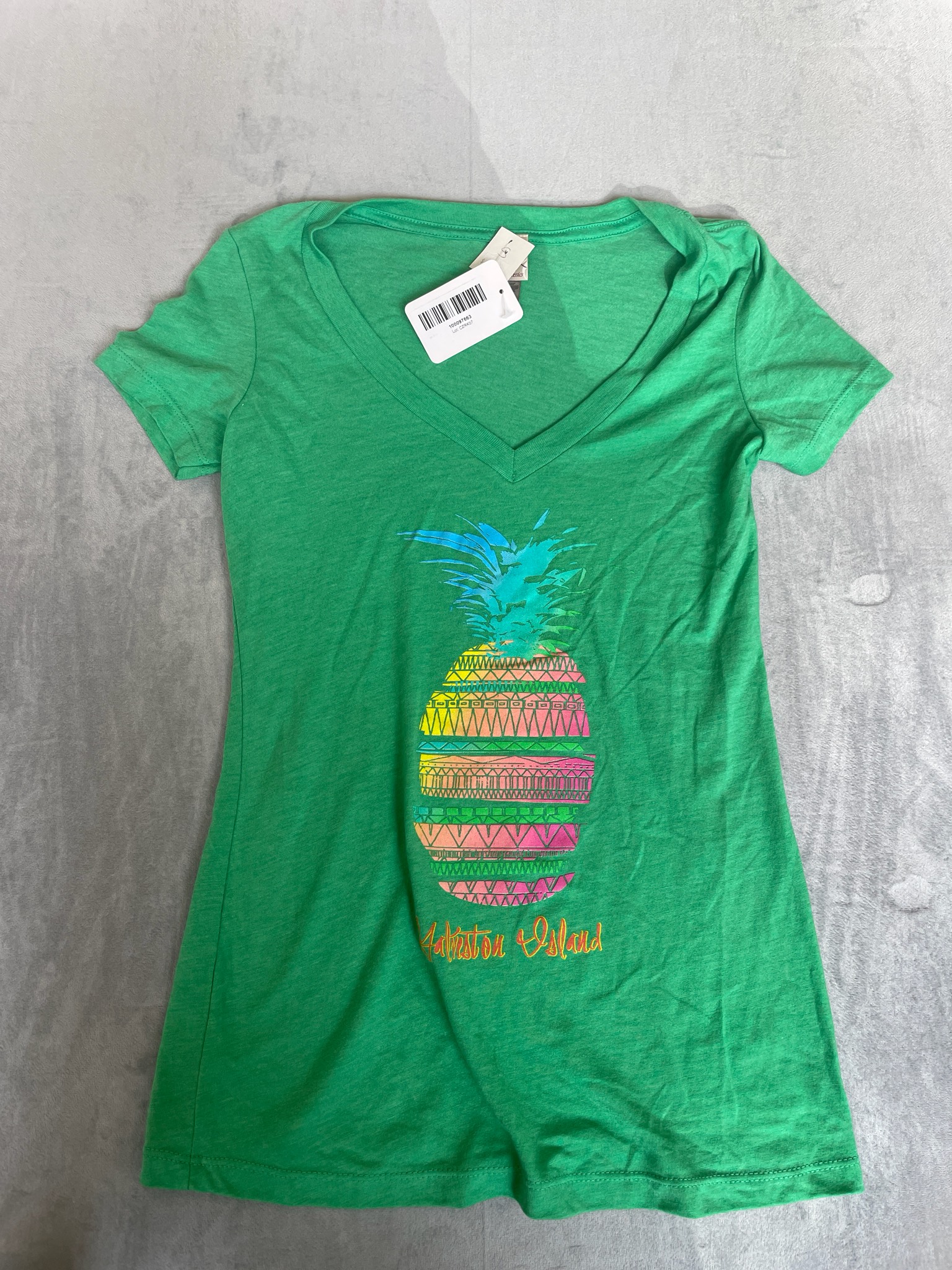 Coastal Dreams Green Short Sleeve V Neck Graphic Top Size S